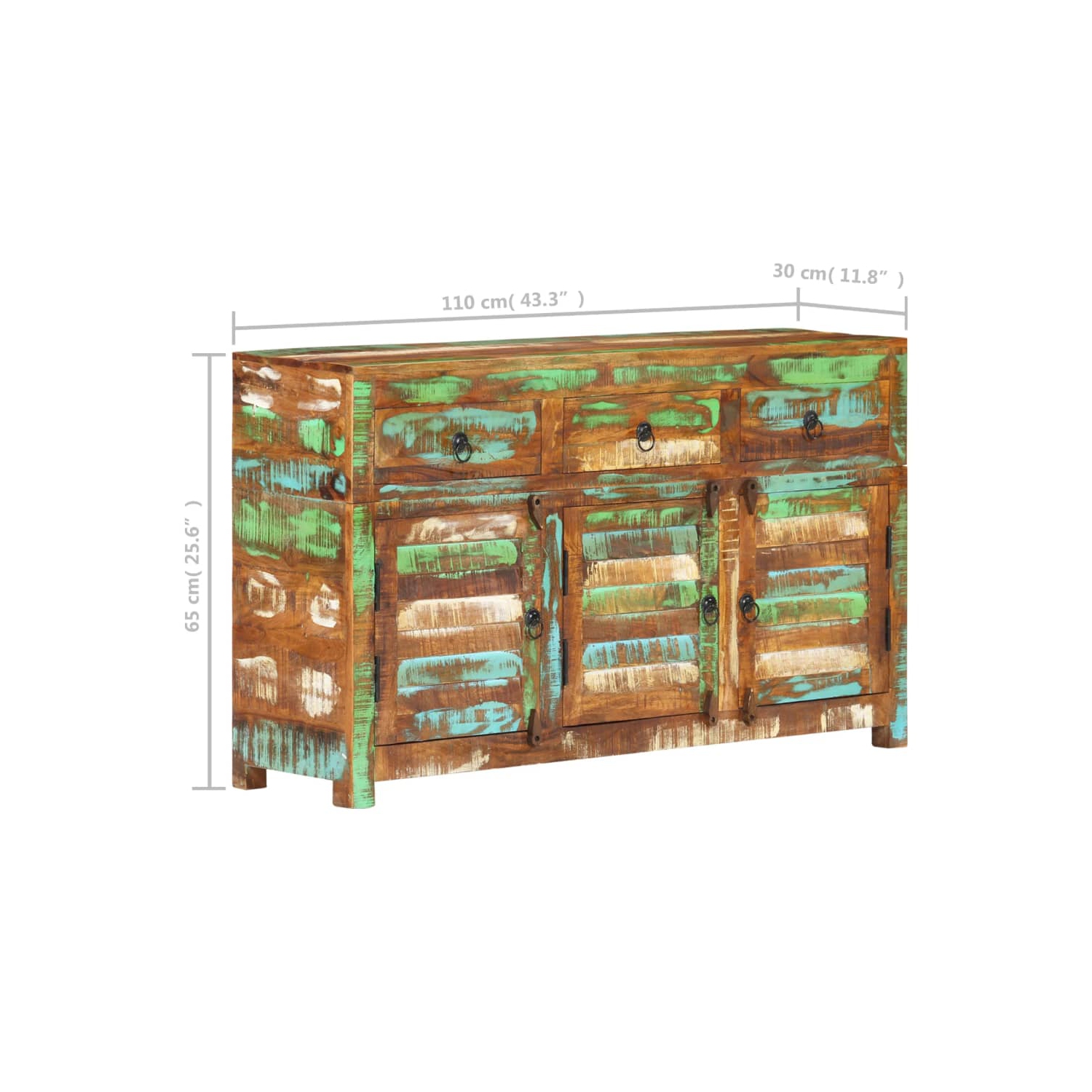 vidaXL Sideboard 110x30x65 cm Solid Wood Reclaimed