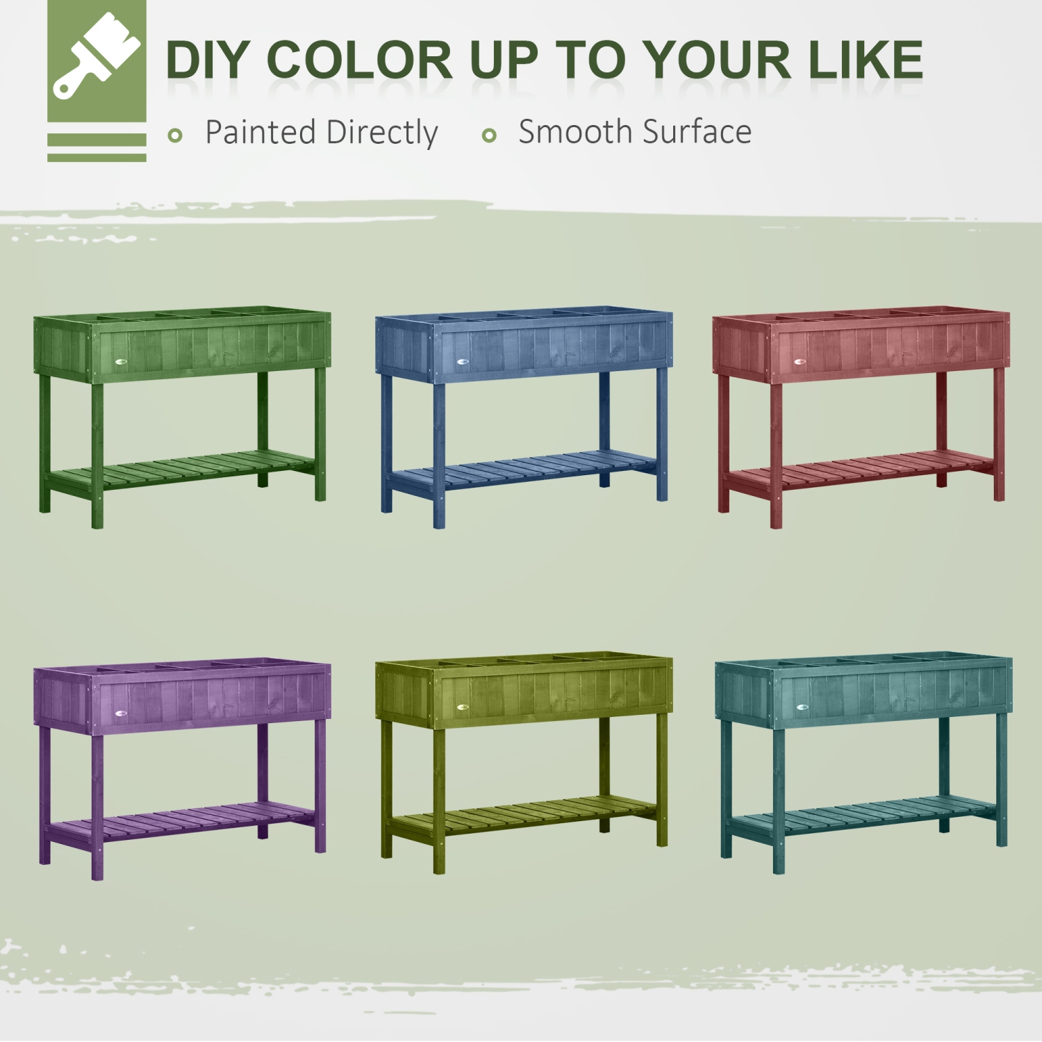 Outsunny 43" x 18" x 30" Raised Garden Bed, Wood Planter Box with Storage Shelf and 8 Pockets, to Grow Herbs, Vegetables, and Flowers, Dark Brown