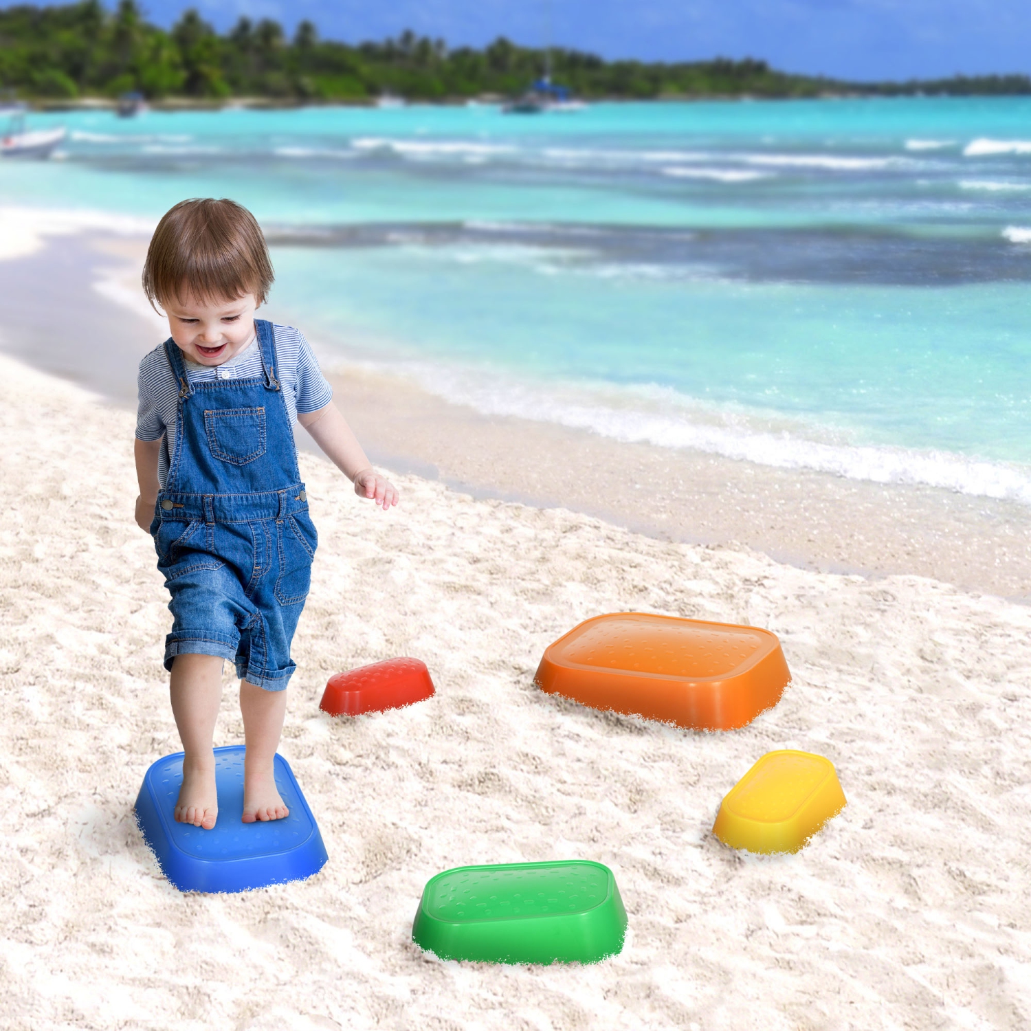 Outsunny Stepping Stones Kids, 5PCs Balance Stepping Stones for Kids, Obstacle Course Sensory Play River Stones Indoor Outdoor Games for 3-8 Years