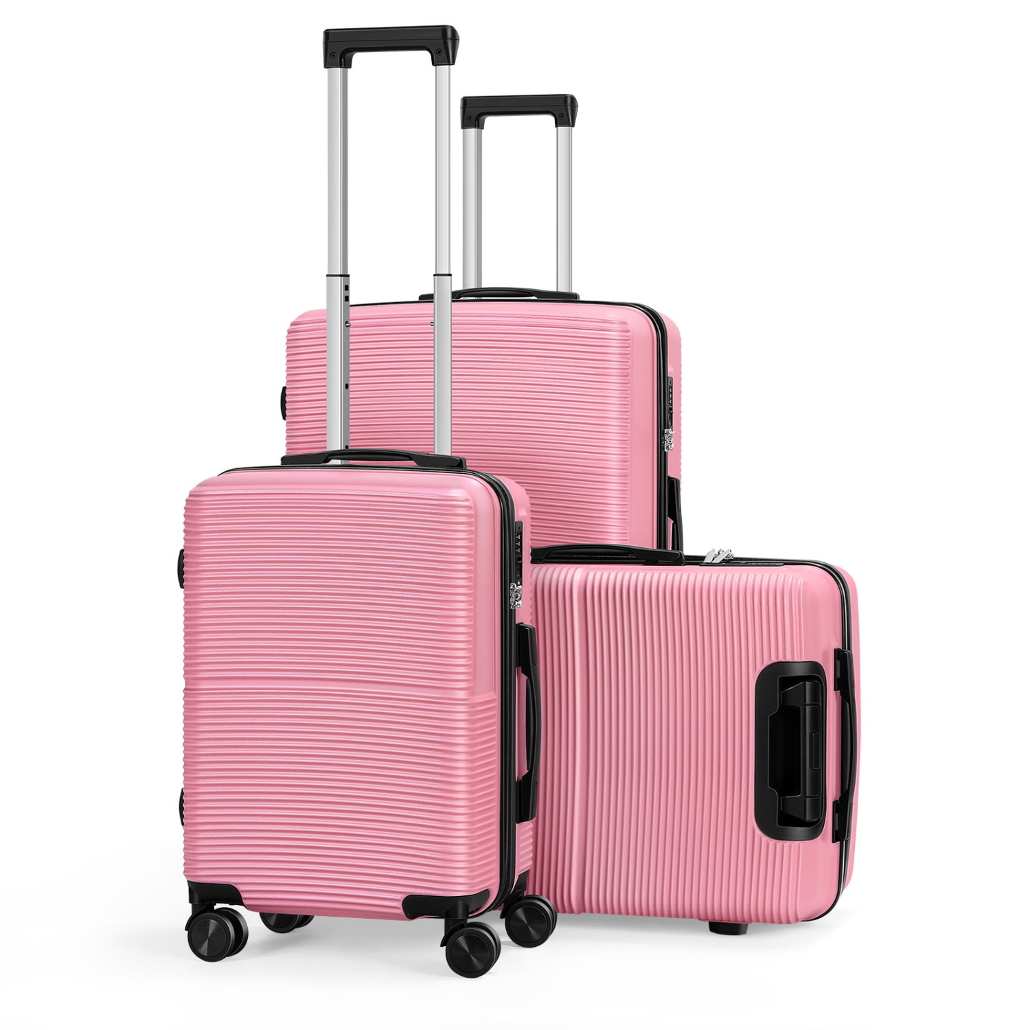 HIKOLAYAE Hardside Spinner Luggage Sets in Pink, 3 Piece, TSA Lock