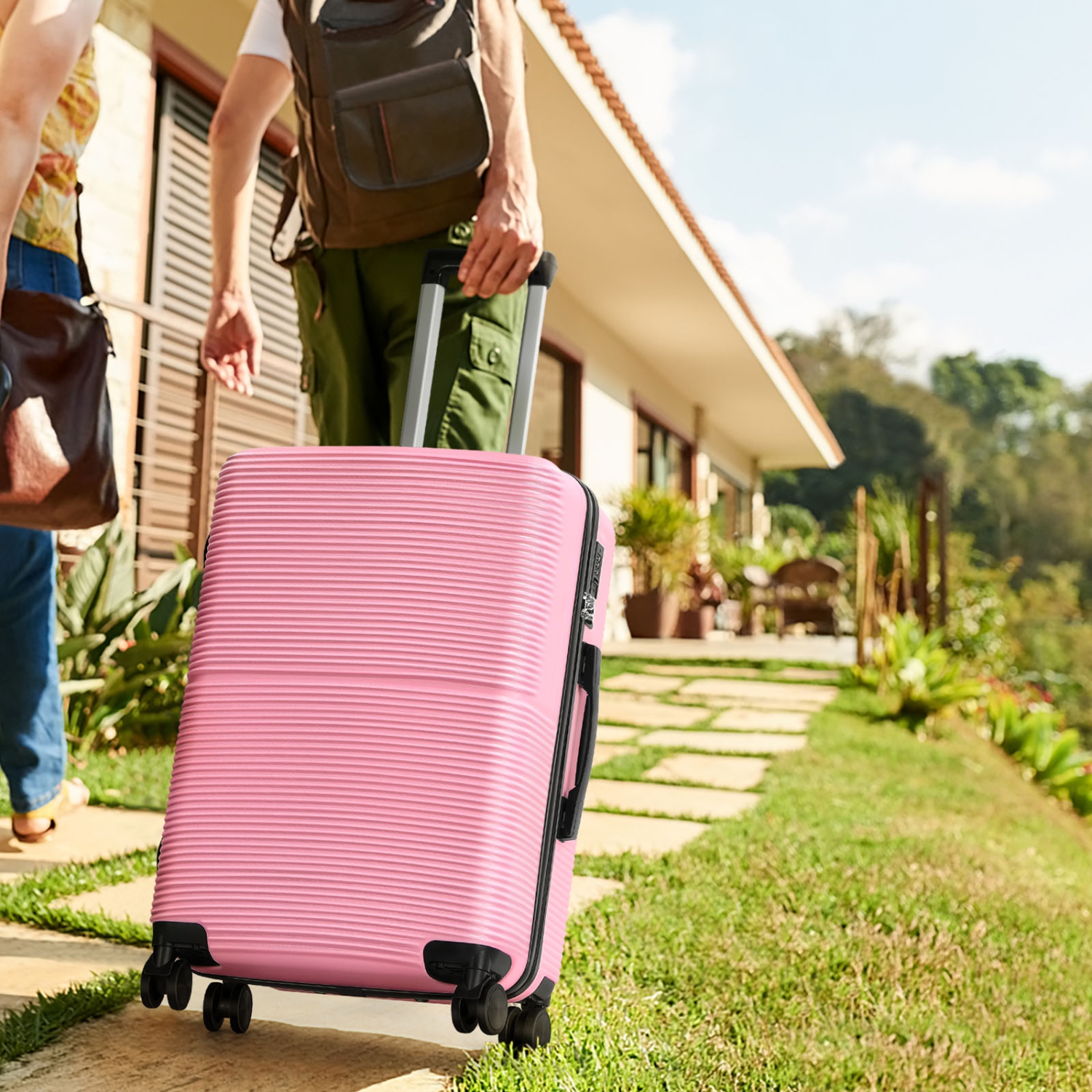 HIKOLAYAE Hardside Spinner Luggage Sets in Pink, 3 Piece, TSA Lock