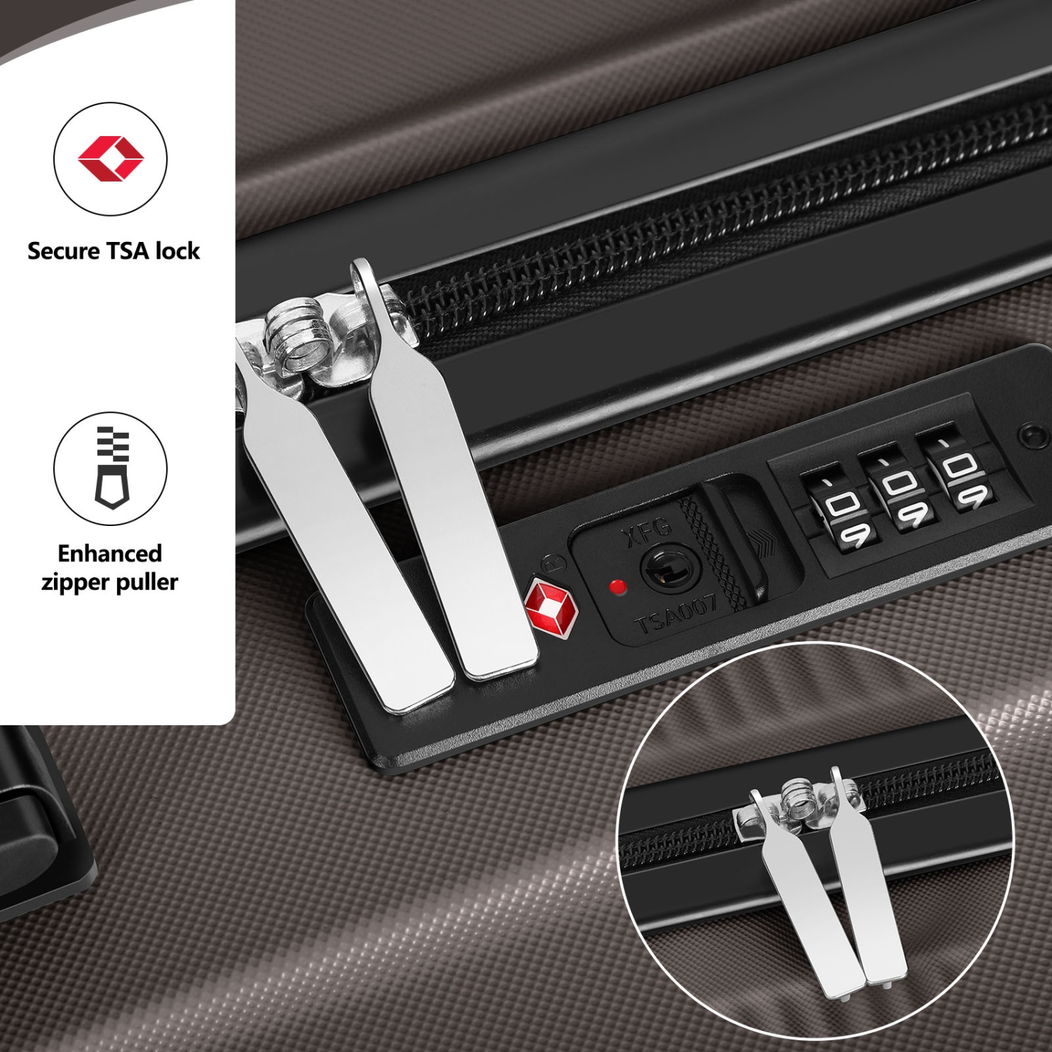 Ensembles de valises rigides à roulettes pivotantes HIKOLAYAE, café, 3 pièces, verrou TSA