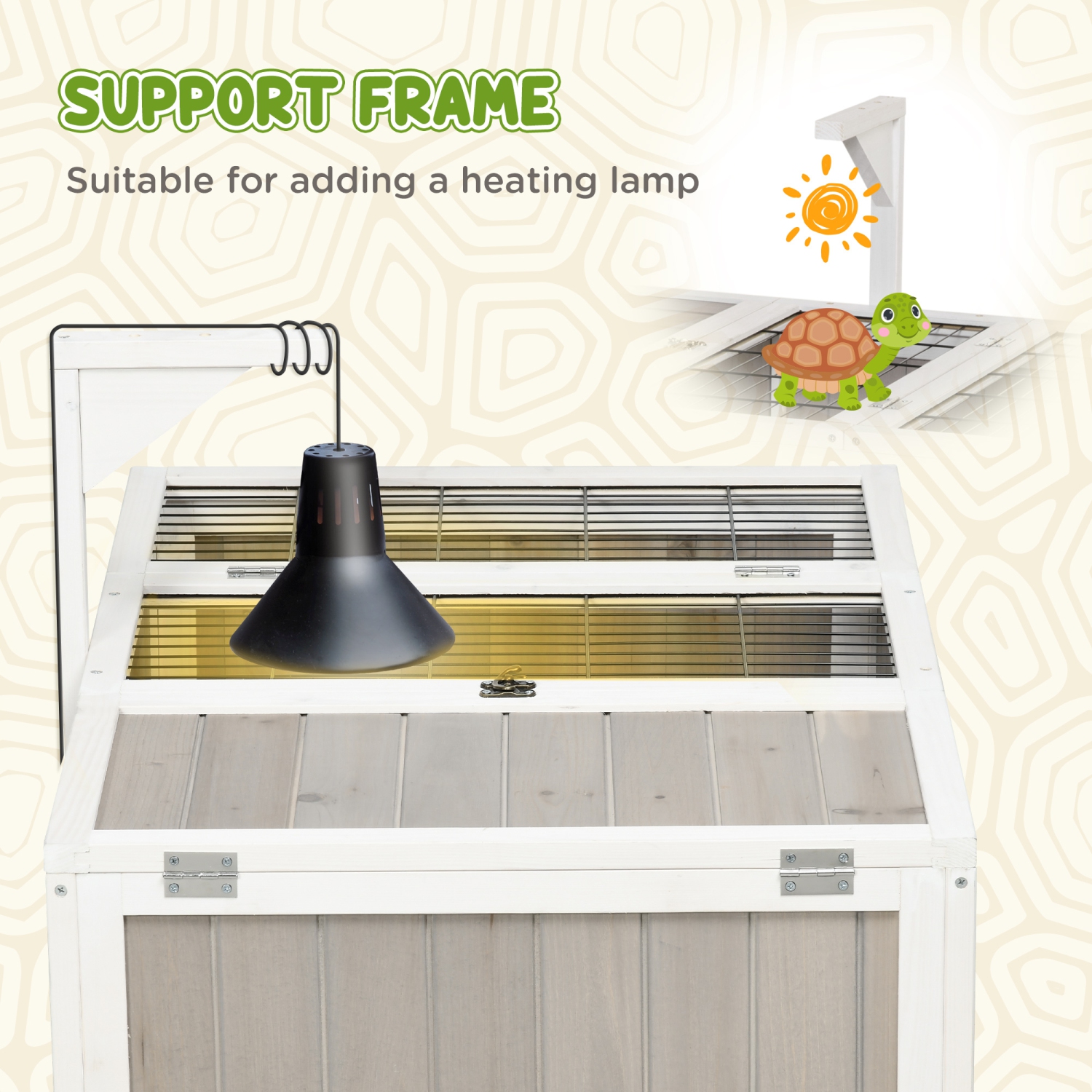 PawHut Wooden Tortoise Enclosure without Bottom Base Design, Tortoise Habitat for Small Animals with Run Cage, Openable Tops, Two Rooms Design, Grey