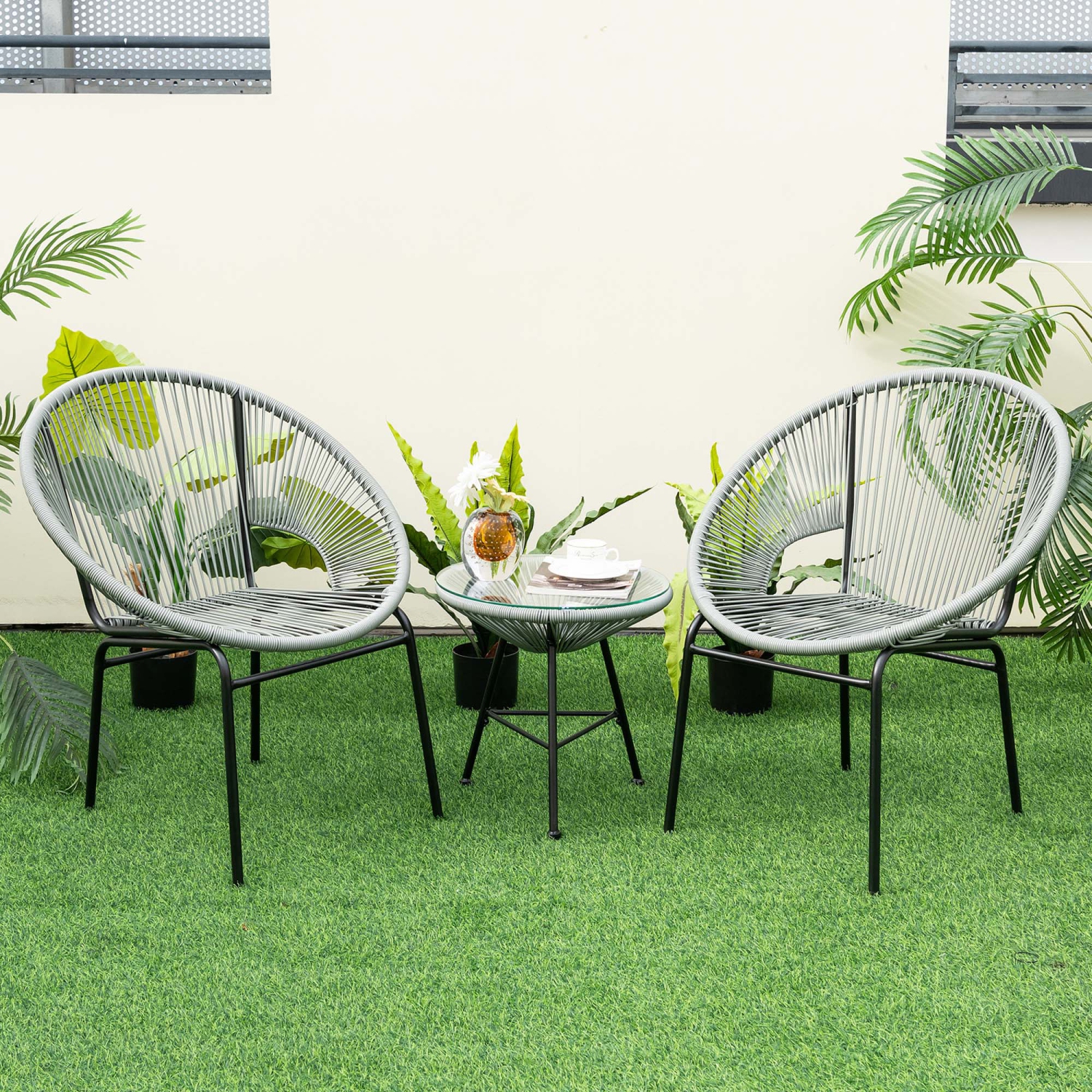 Ensemble bistro en plastique à table en verre torsadé pour patio Acapulco 3PCS de Costway