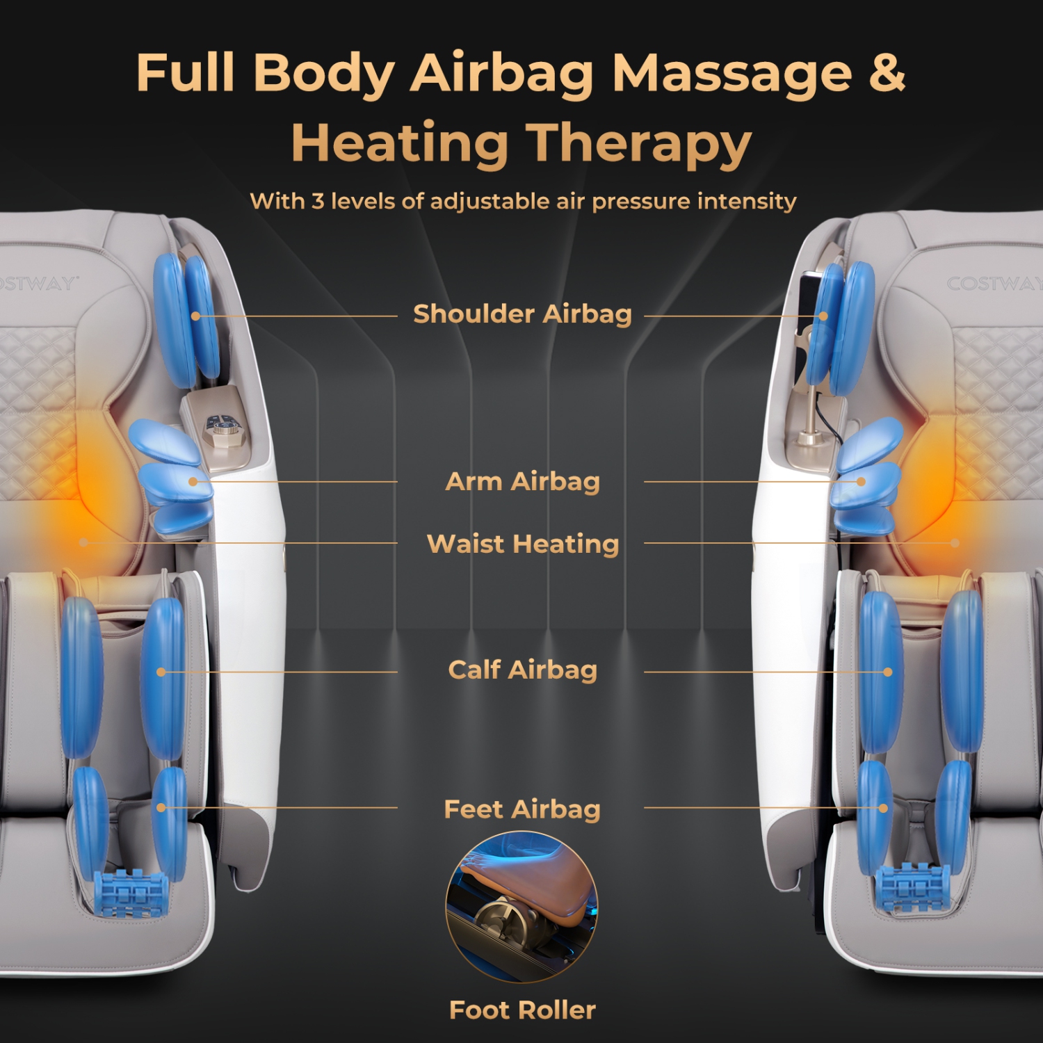 Costway Zero Gravity SL Track Full Body Massage Chair with Waist Heating & Airbag Massage