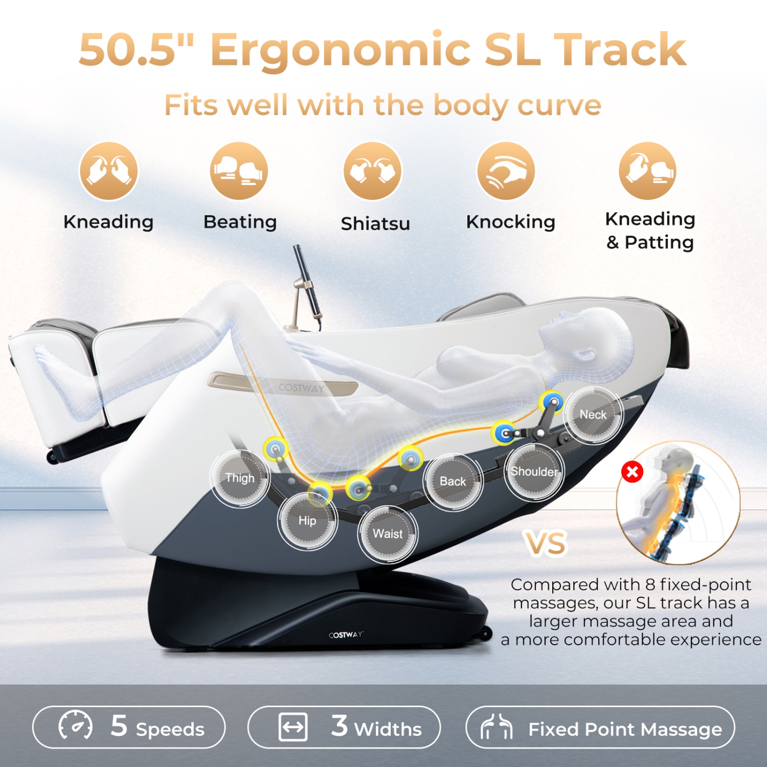 Costway Zero Gravity SL Track Full Body Massage Chair with Waist Heating & Airbag Massage