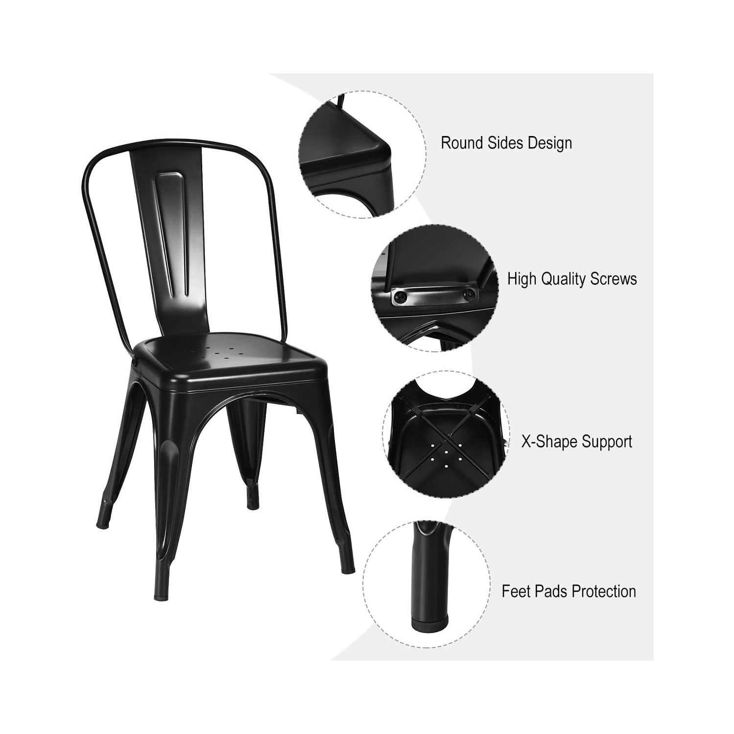 Ensemble de 4 chaises de table bistro en métal style rétro de 18 po hauteur de siège de restaurant chaises de cuisine empilables chaises de bar