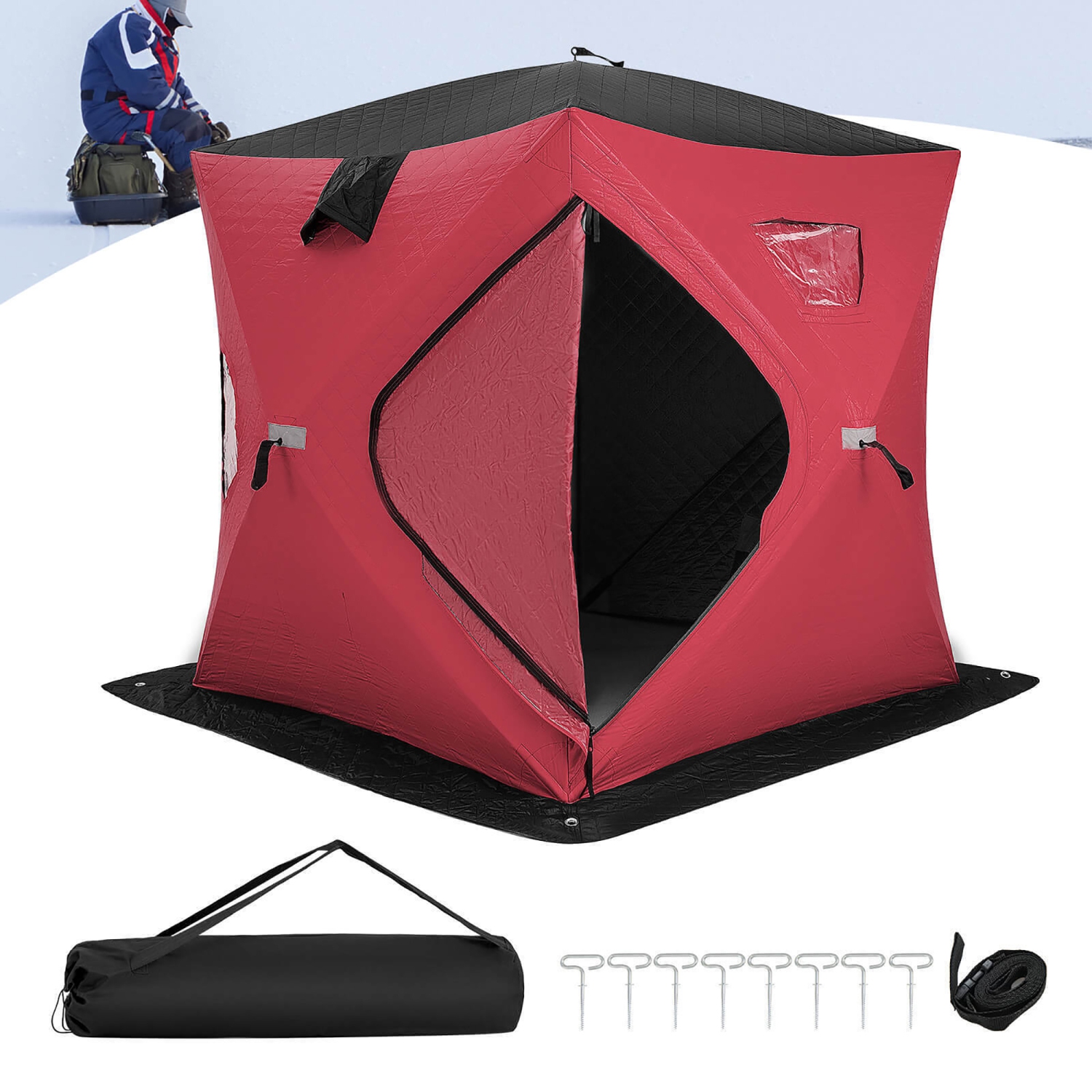 Pop-Uo Ice Fishing Shelter-Fishing Tent Waterproof Oxford Fabric 300D  Portable Pop-Up Ice Fishing Angler Hub Shelter Tent with 2 Doors for  Outdoor