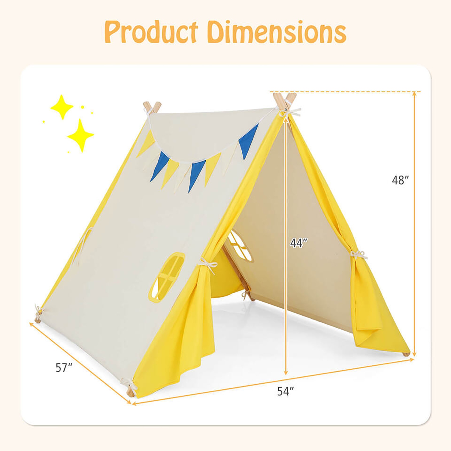 Gymax Kids Play Tent Triangular Kids & Toddlers Tent with Solid Wood Frame Beige