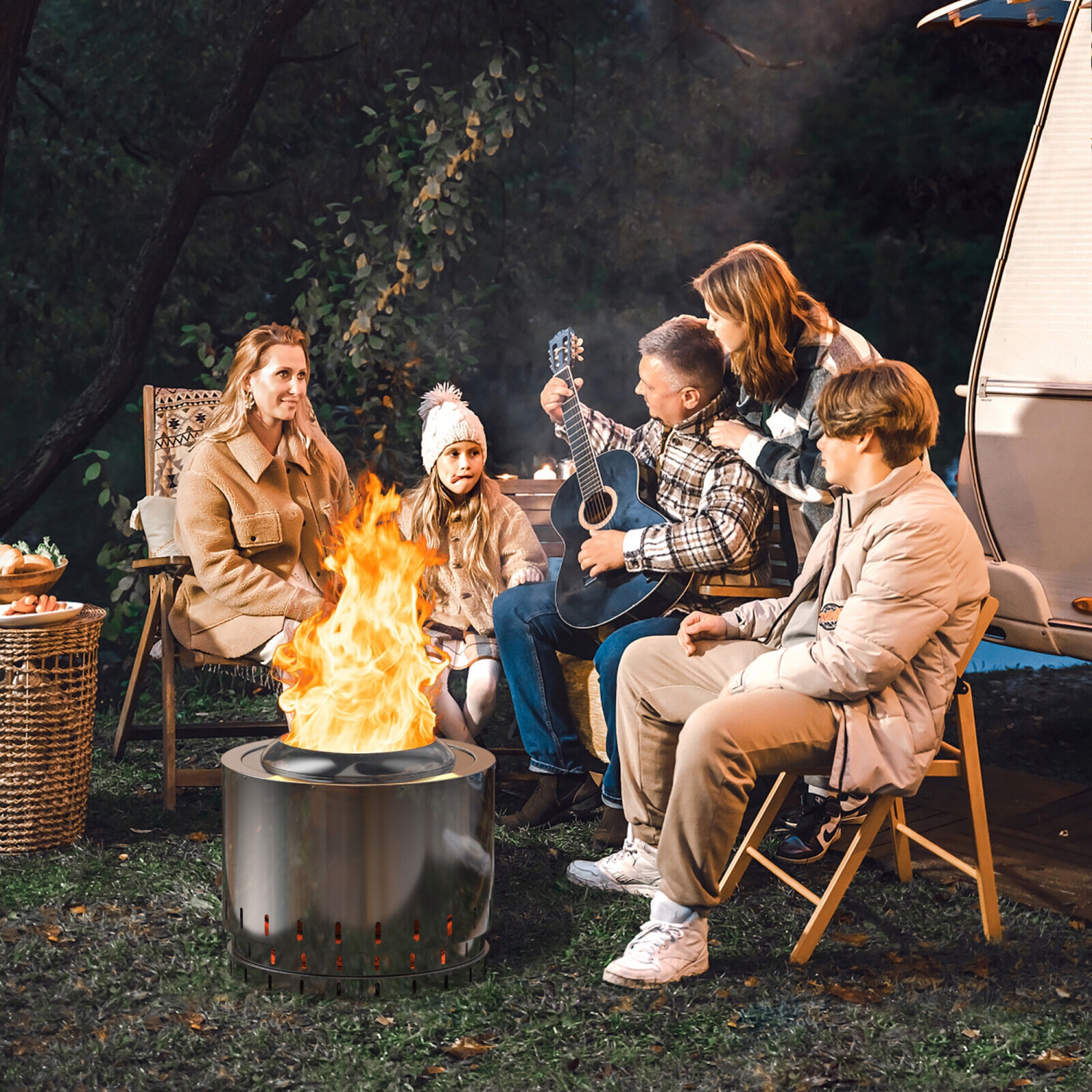 Gymax 19.5'' Smokeless Fire Pit Stainless Steel Wood Burning Firepit w/ Rain Cover