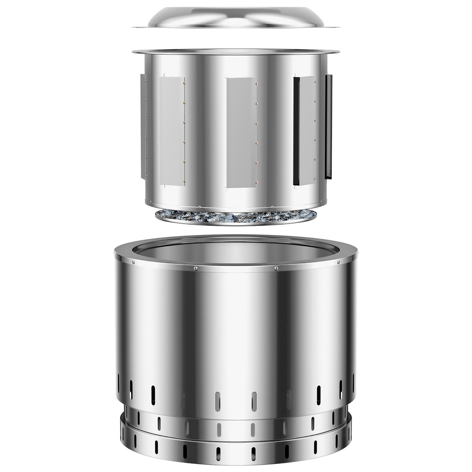 Gymax 19.5'' Smokeless Fire Pit Stainless Steel Wood Burning Firepit w/ Rain Cover