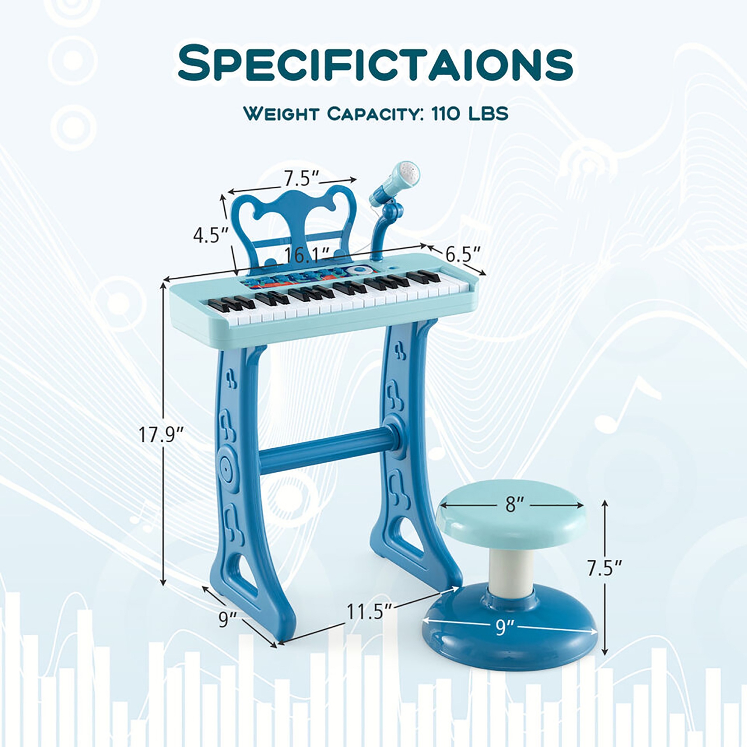 Gymax 37-Key Kids Piano Keyboard Toy Musical Electronic Instrument w/ Stool