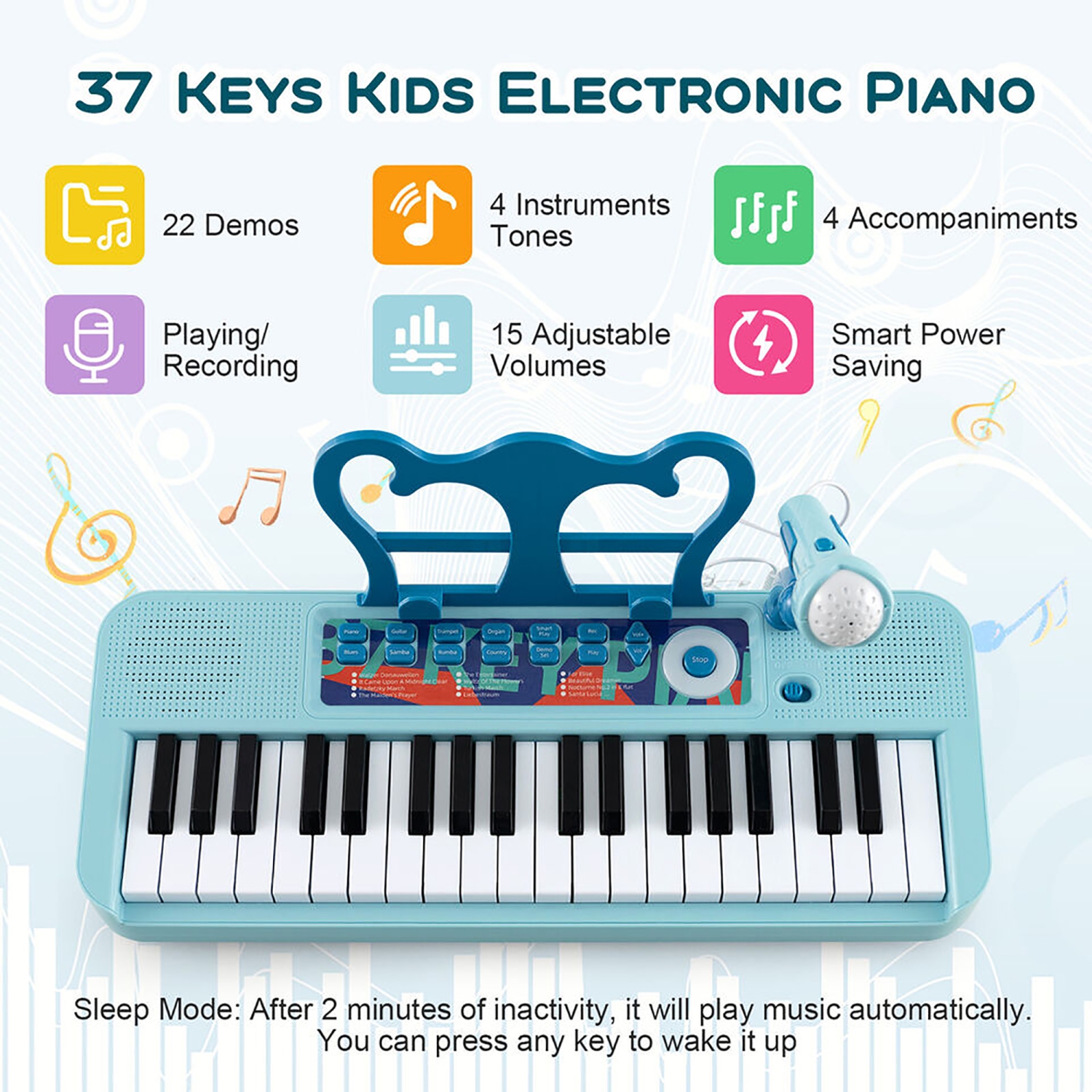 Gymax 37-Key Kids Piano Keyboard Toy Musical Electronic Instrument w/ Stool