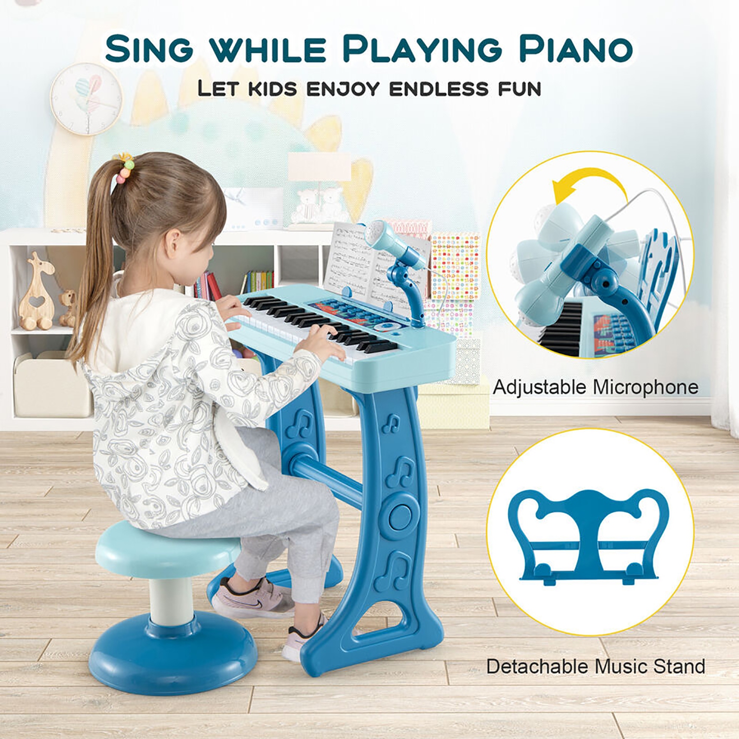 Gymax 37-Key Kids Piano Keyboard Toy Musical Electronic Instrument w/ Stool