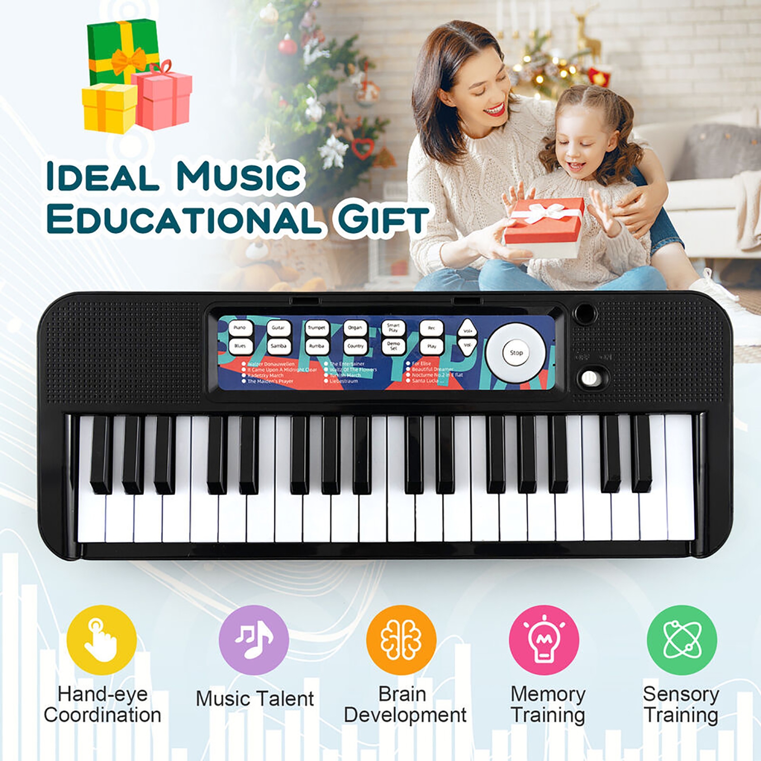 Gymax 37-Key Kids Piano Keyboard Toy Musical Electronic Instrument w/ Stool