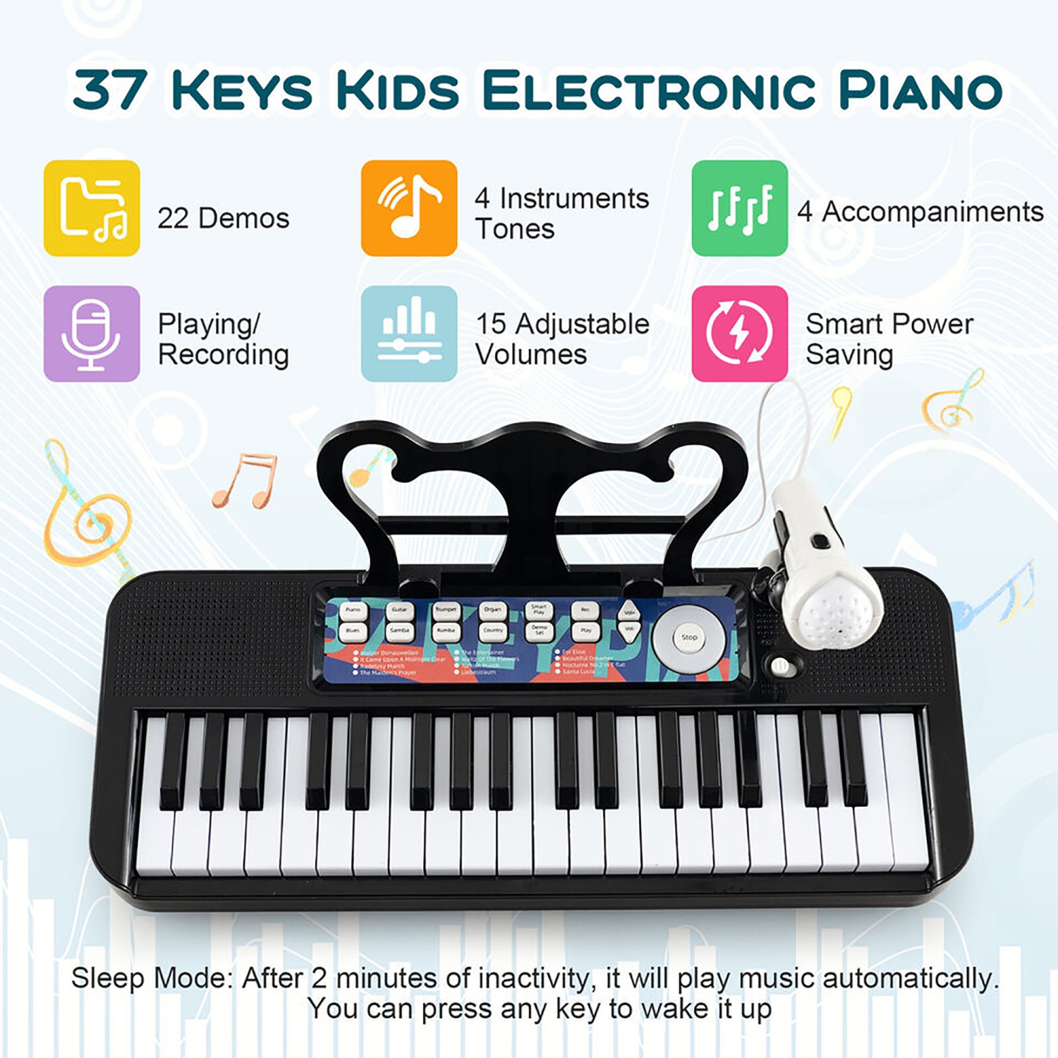 Gymax 37-Key Kids Piano Keyboard Toy Musical Electronic Instrument w/ Stool