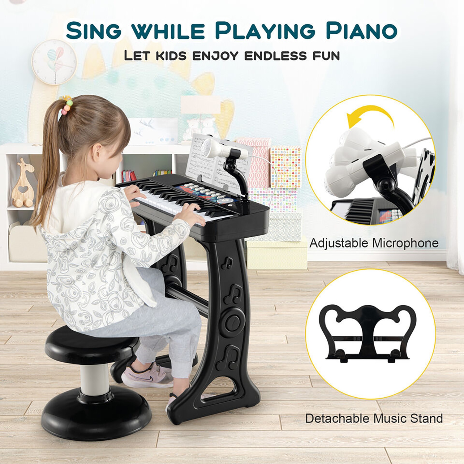 Gymax 37-Key Kids Piano Keyboard Toy Musical Electronic Instrument w/ Stool