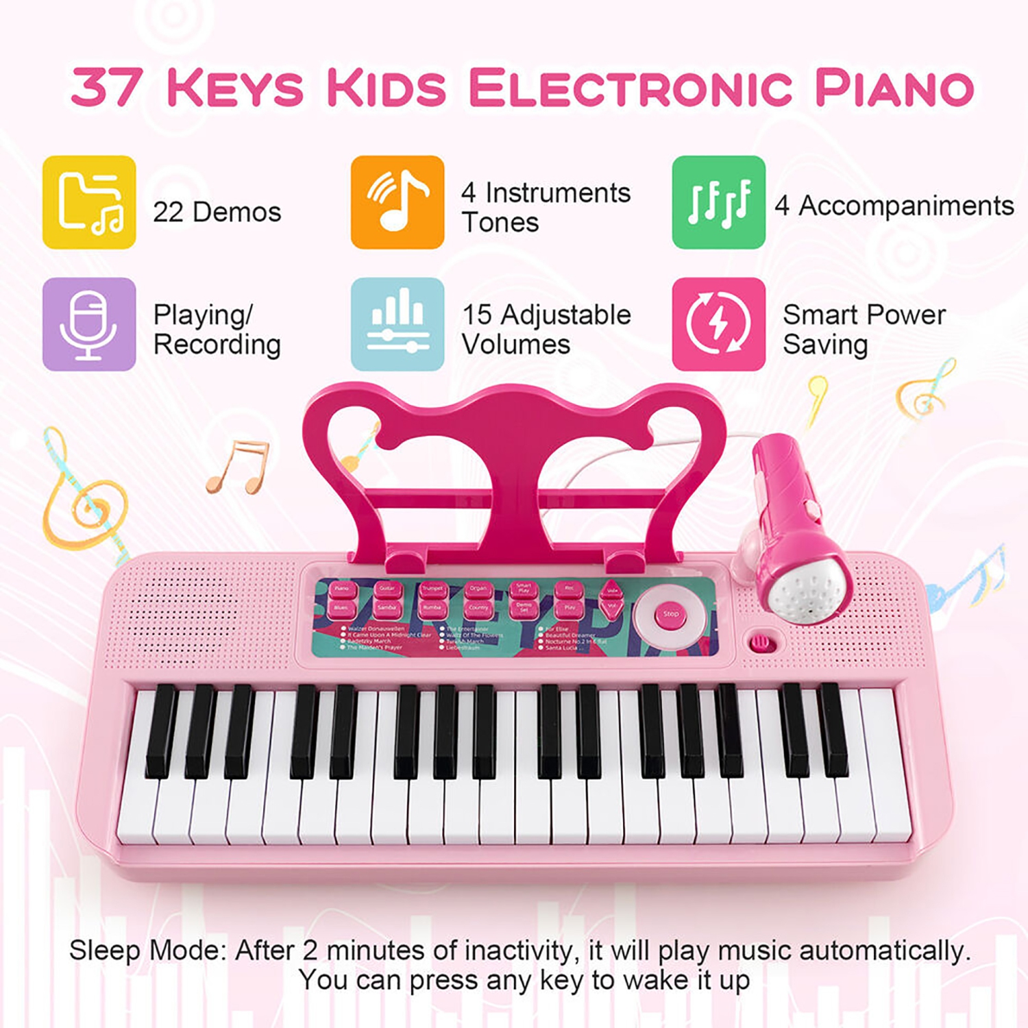 Gymax 37-Key Kids Piano Keyboard Toy Musical Electronic Instrument w/ Stool