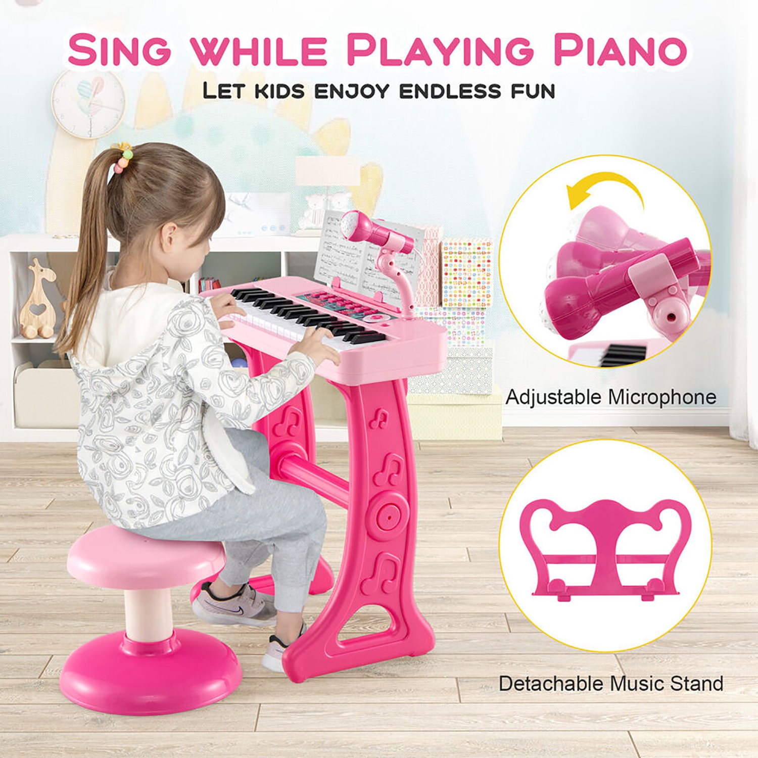Gymax 37-Key Kids Piano Keyboard Toy Musical Electronic Instrument w/ Stool