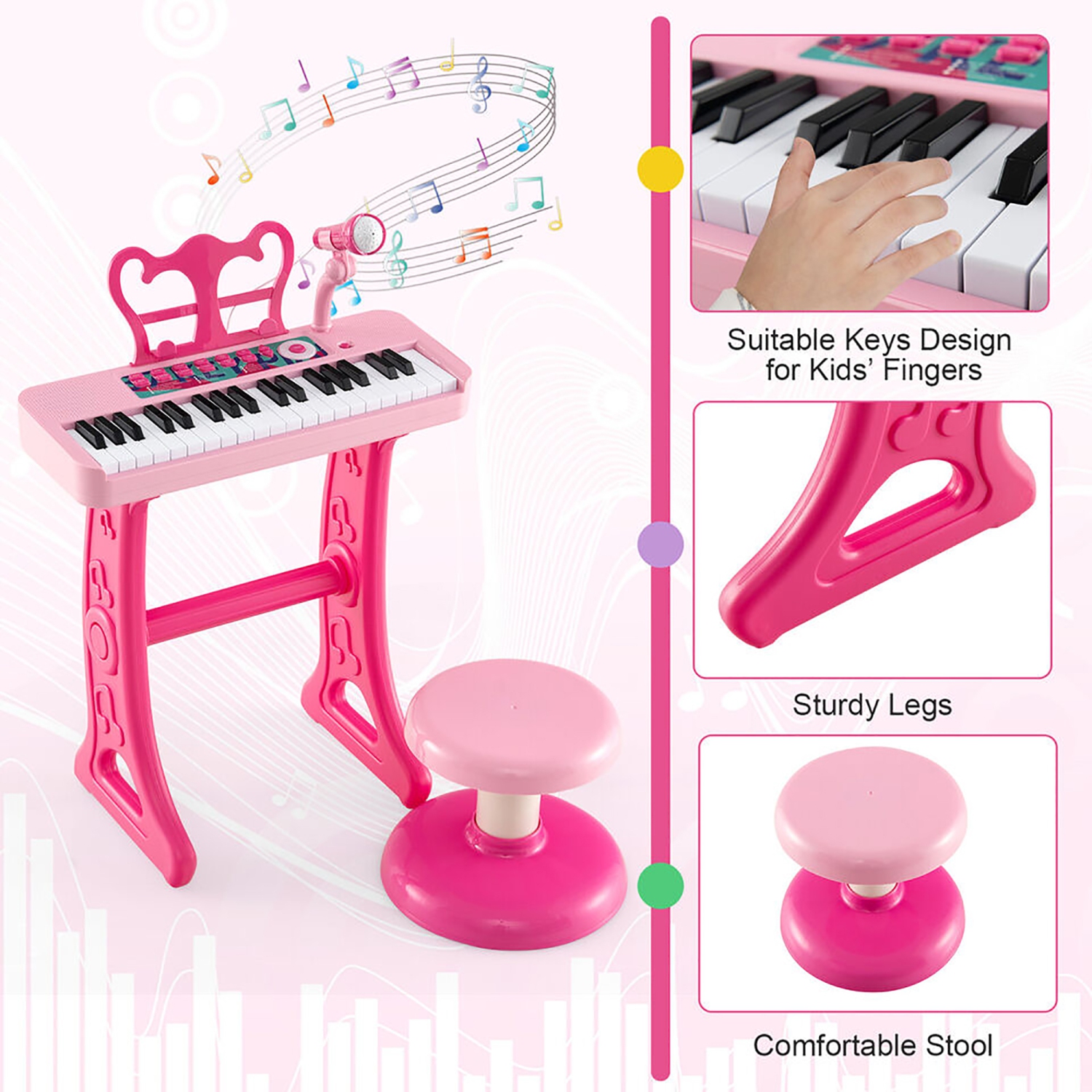 Gymax 37-Key Kids Piano Keyboard Toy Musical Electronic Instrument w/ Stool