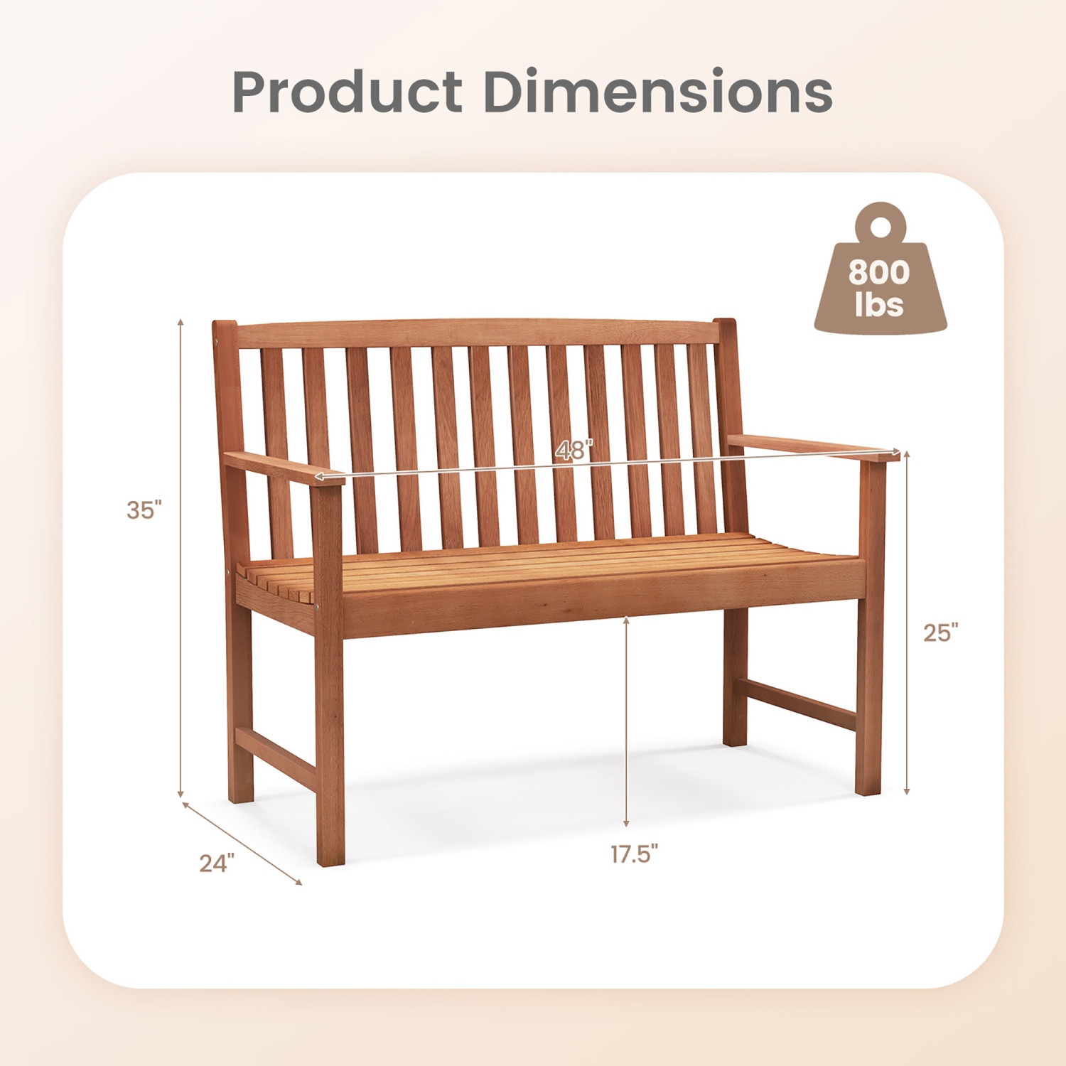 Gymax Patio Wood Bench 2-Seat Outdoor Bench w/ Cozy Armrests & Backrest
