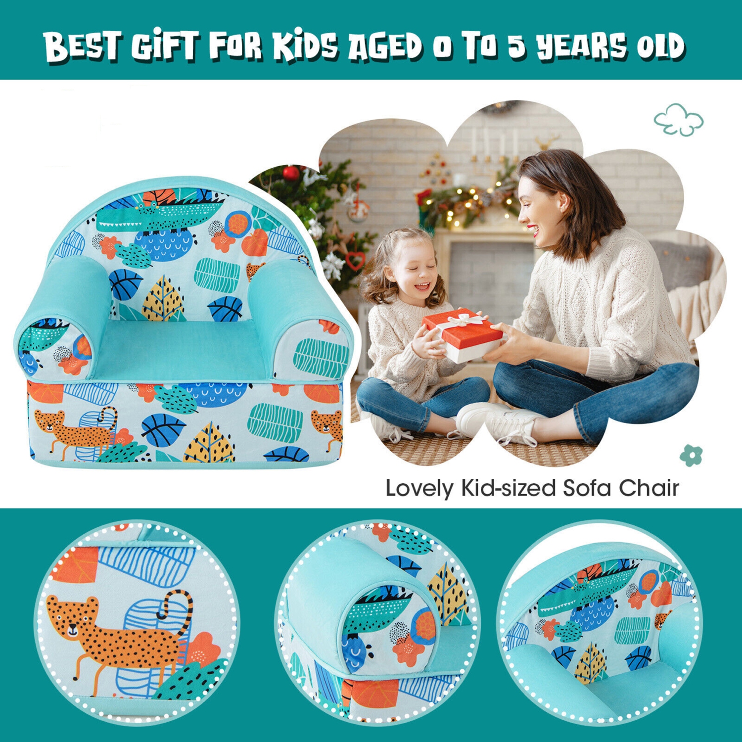 Gymax Kids Sofa Foam Filled Armchair Cheetah Cuddly Toddler Couch w/ Washable Cover