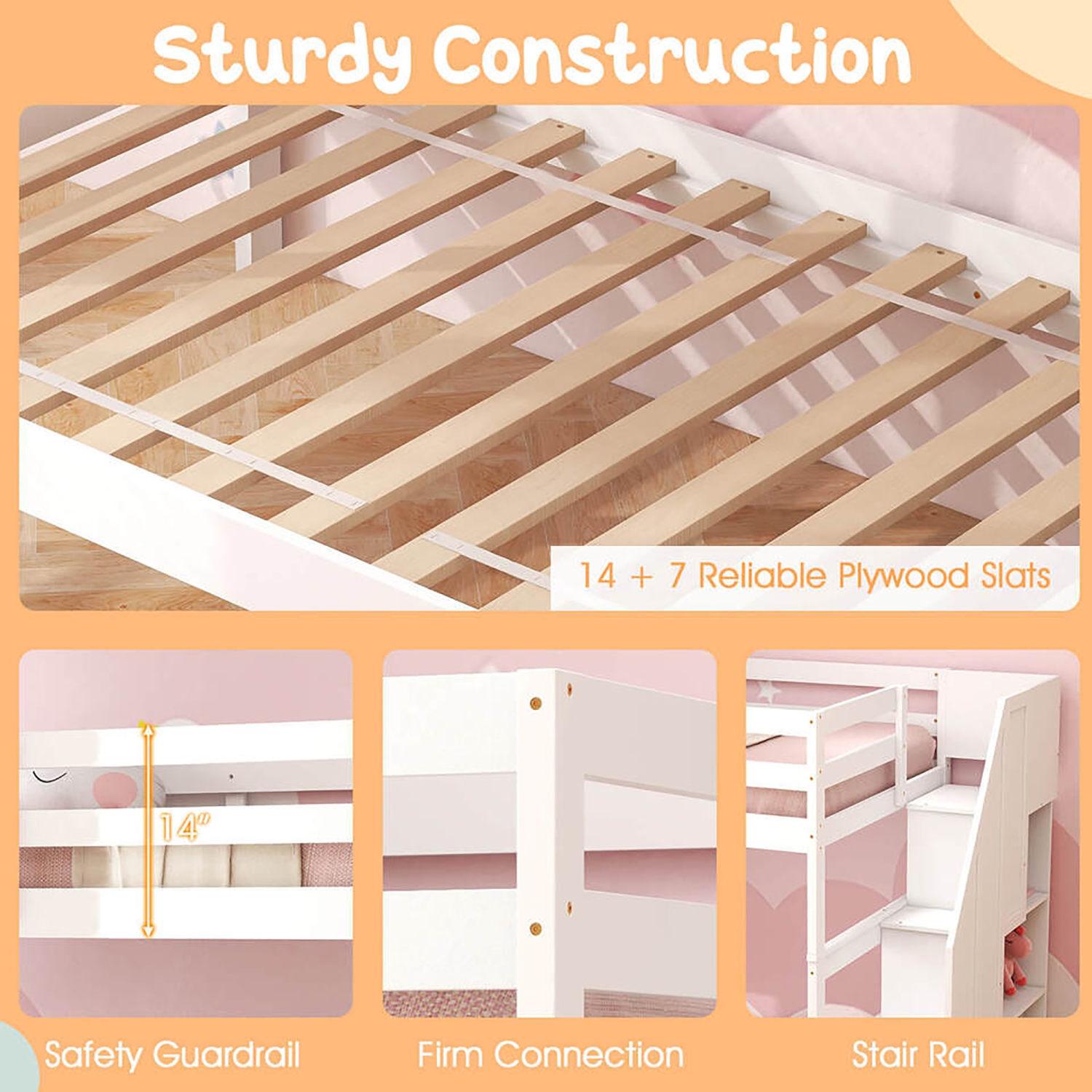 Gymax Twin over Twin Wooden Bunk Bed w/ Trundle Storage Stairs Convertible