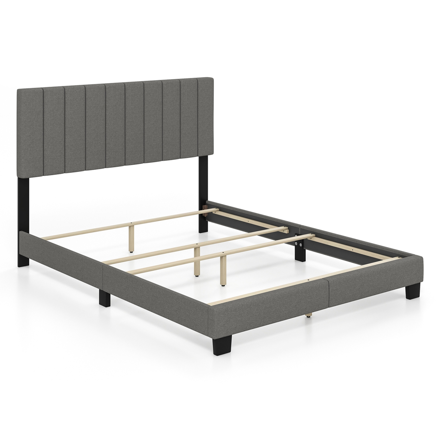 Sommier de base de matelas de grand lit plateforme recouvert de Costway - Gris requis