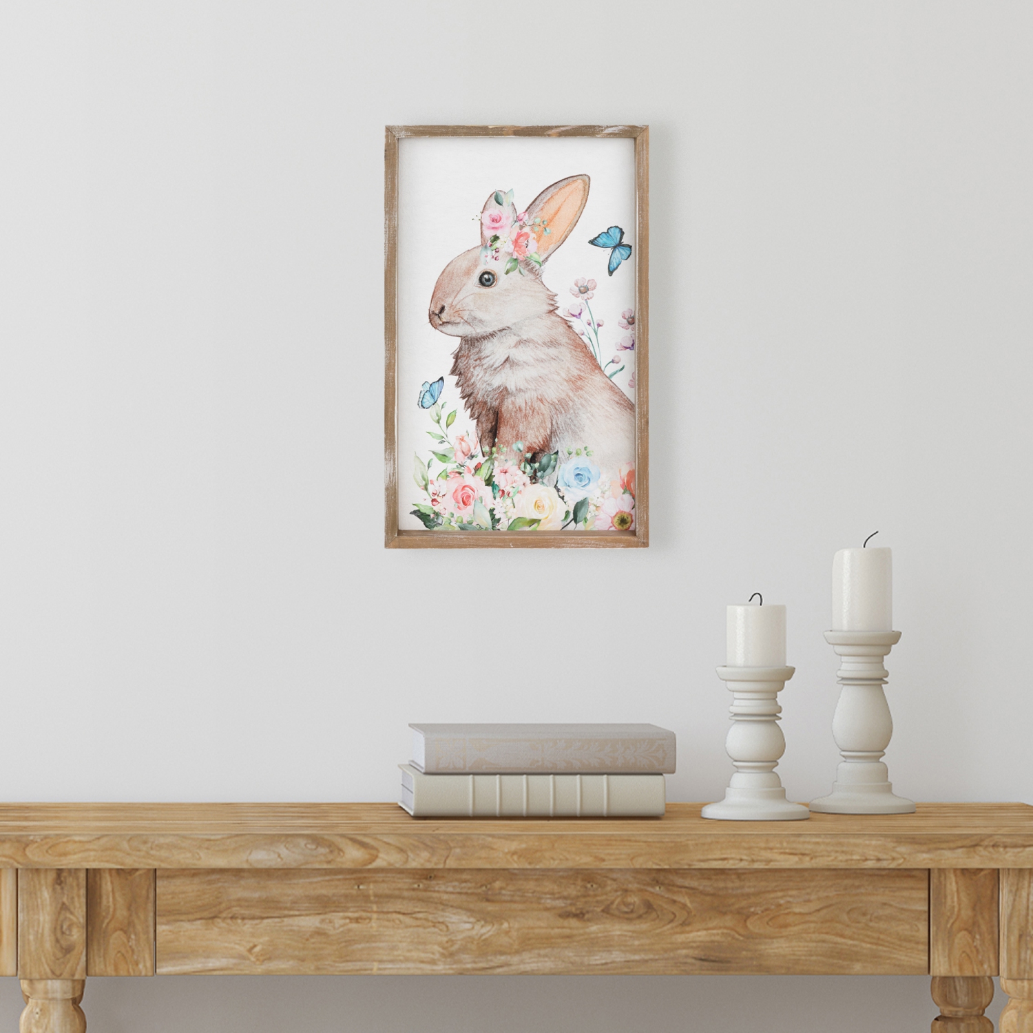 Affiche murale encadrée lapin de Pâques avec fleurs - 11,75 po