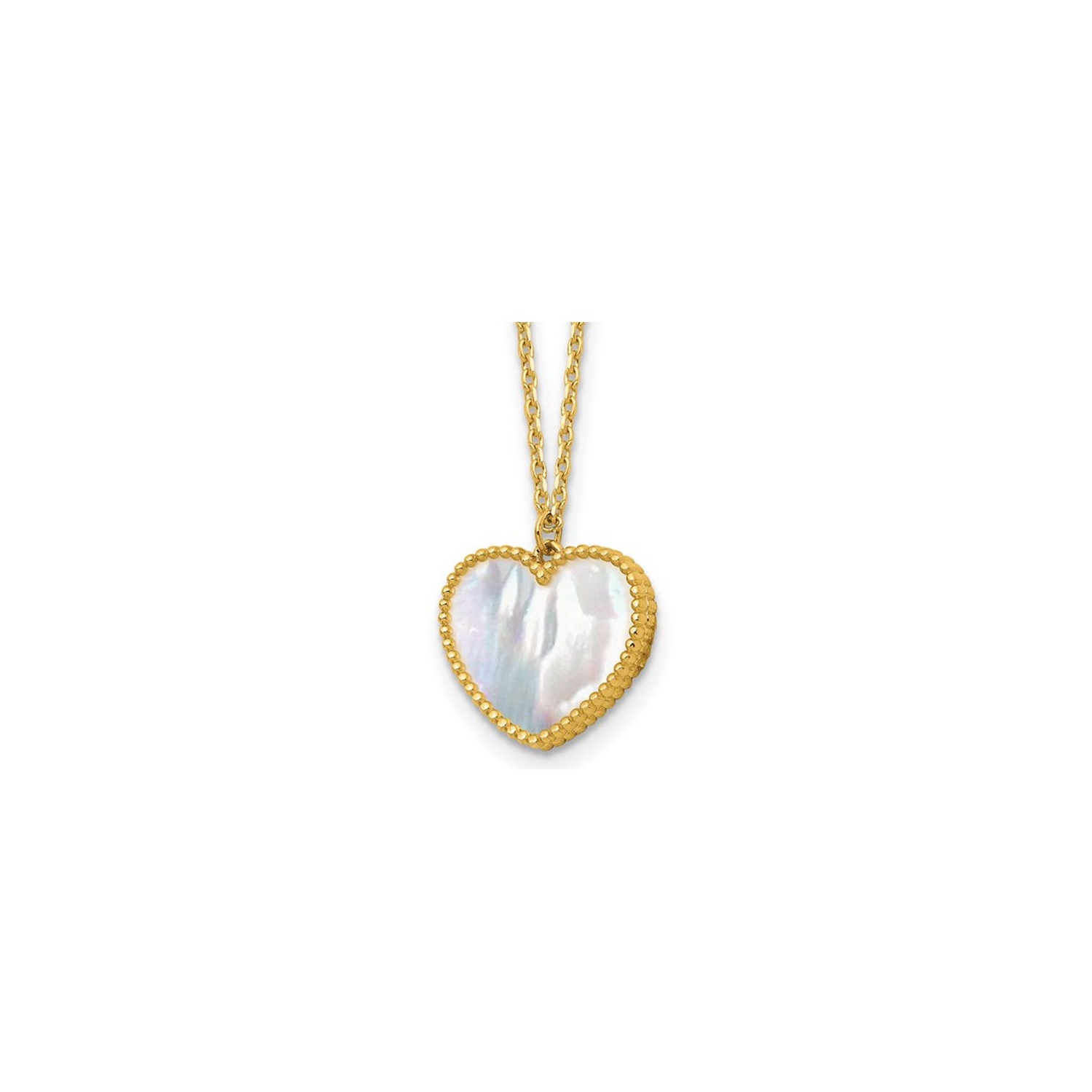 14K Yellow Gold Mother of Pearl Heart Pendant Necklace with Chain
