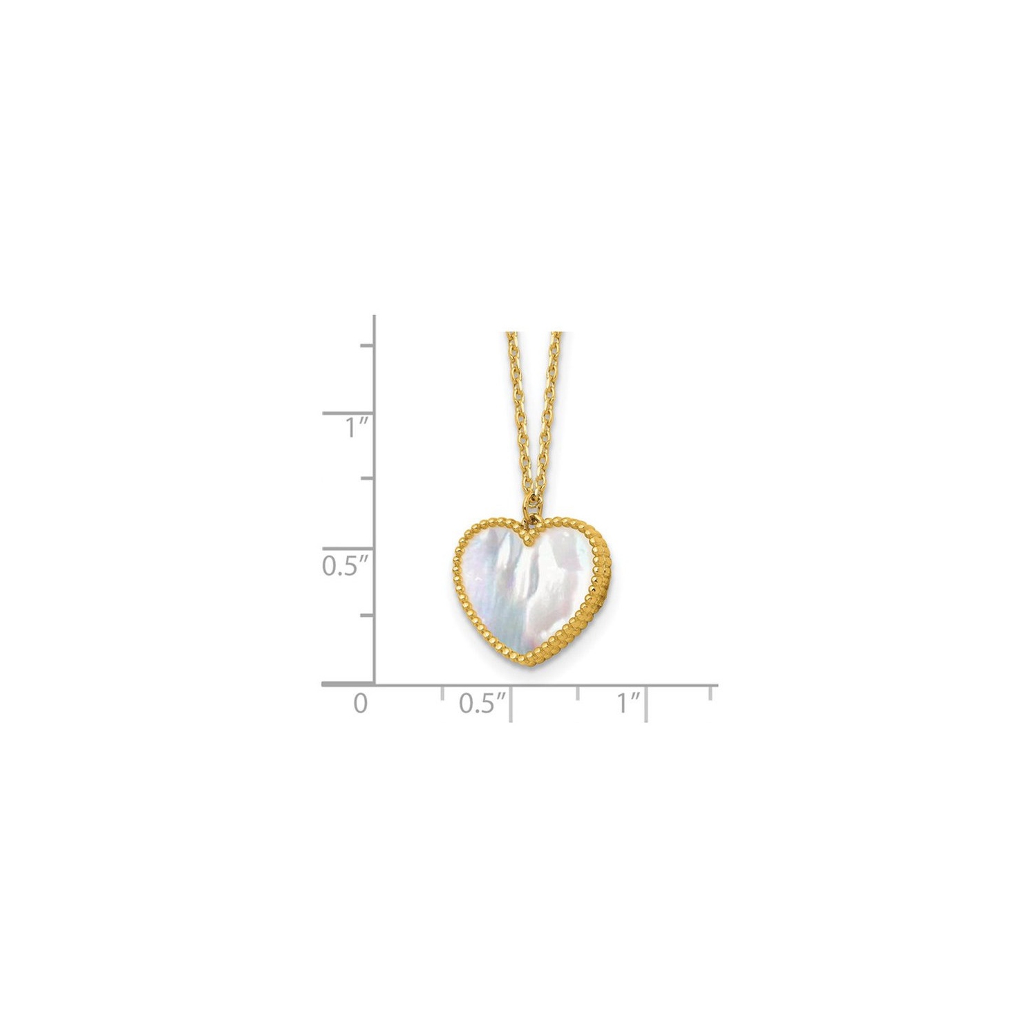 14K Yellow Gold Mother of Pearl Heart Pendant Necklace with Chain