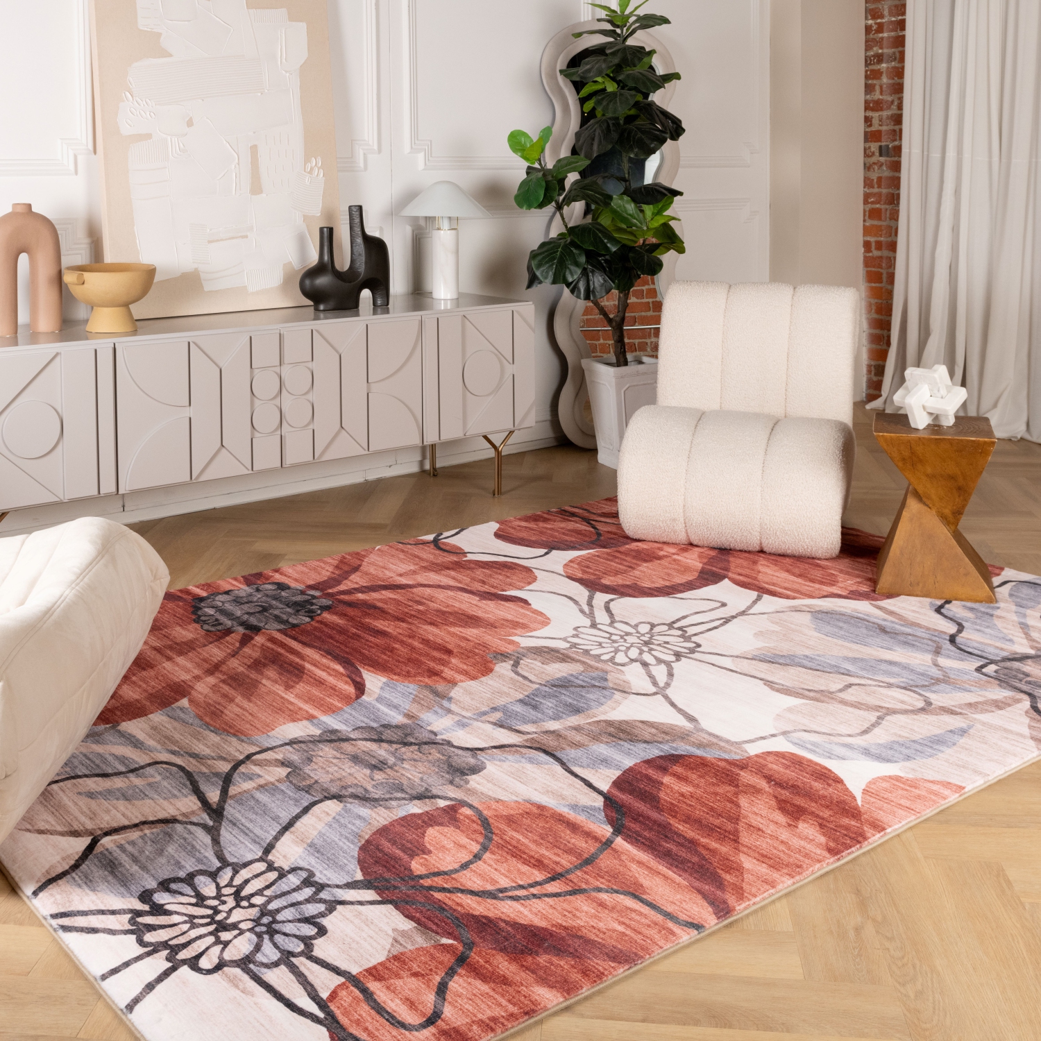 Rug Branch Sakura Modern Floral Red/Beige Indoor Area Rug