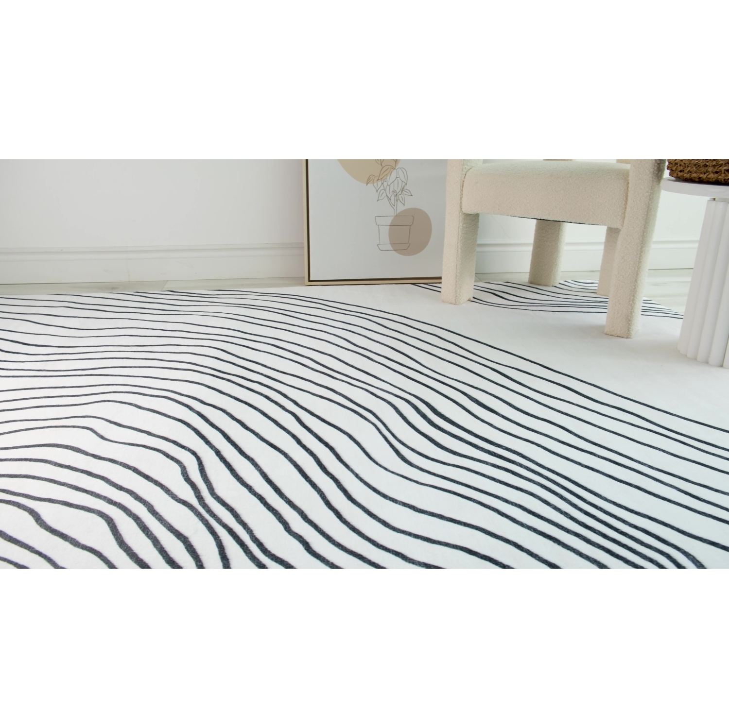 Rug Branch Nami Contemporary Abstract Line White/Black Area Rug