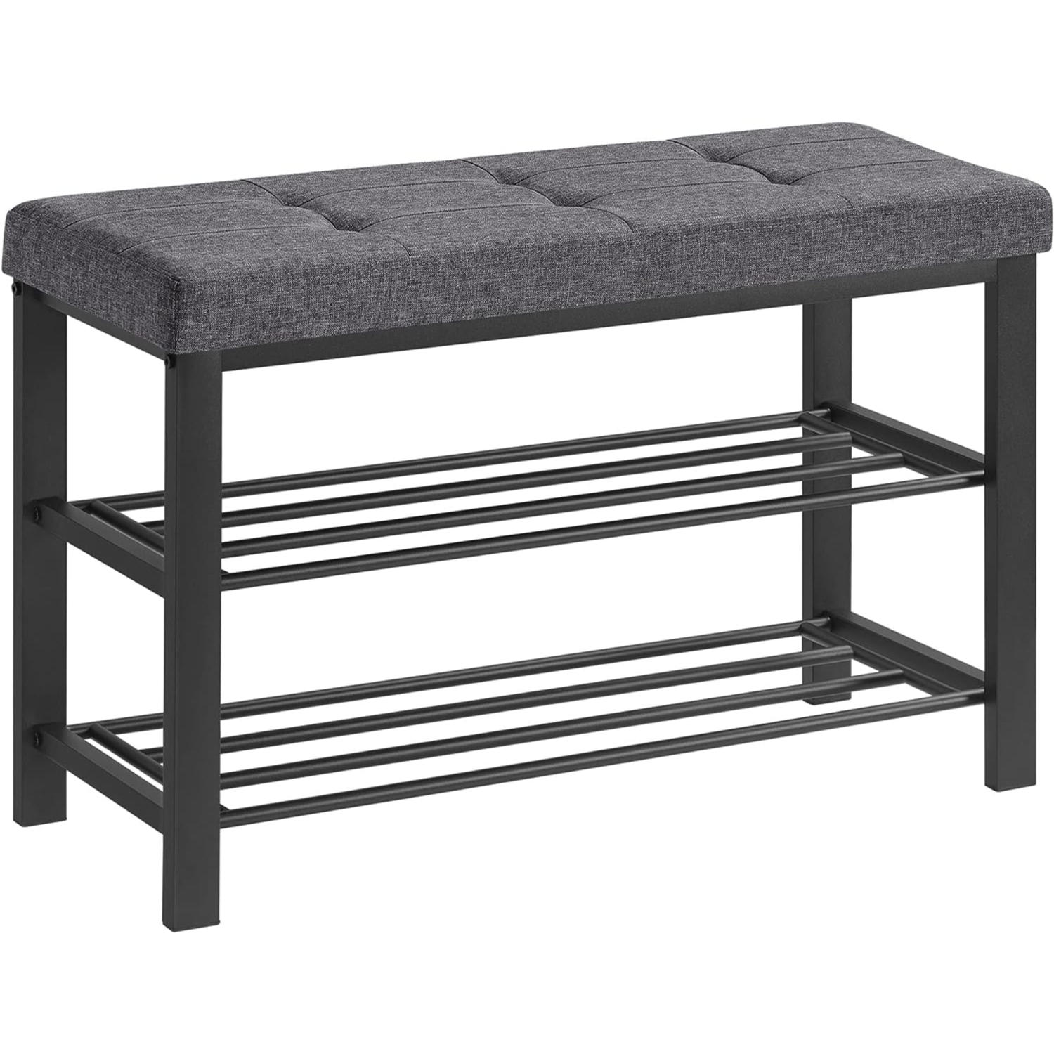 Boutique Home Shoe Bench With 3-tier Shoe Rack, Padded Linen Seat And Metal Frame, Gray