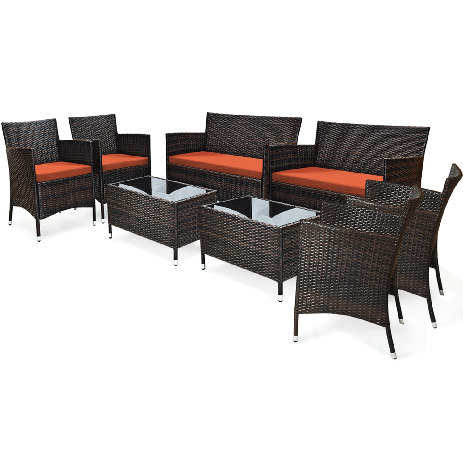 Costway 8PCS Rattan Patio Furniture Set Cushioned Sofa Chair Coffee Table