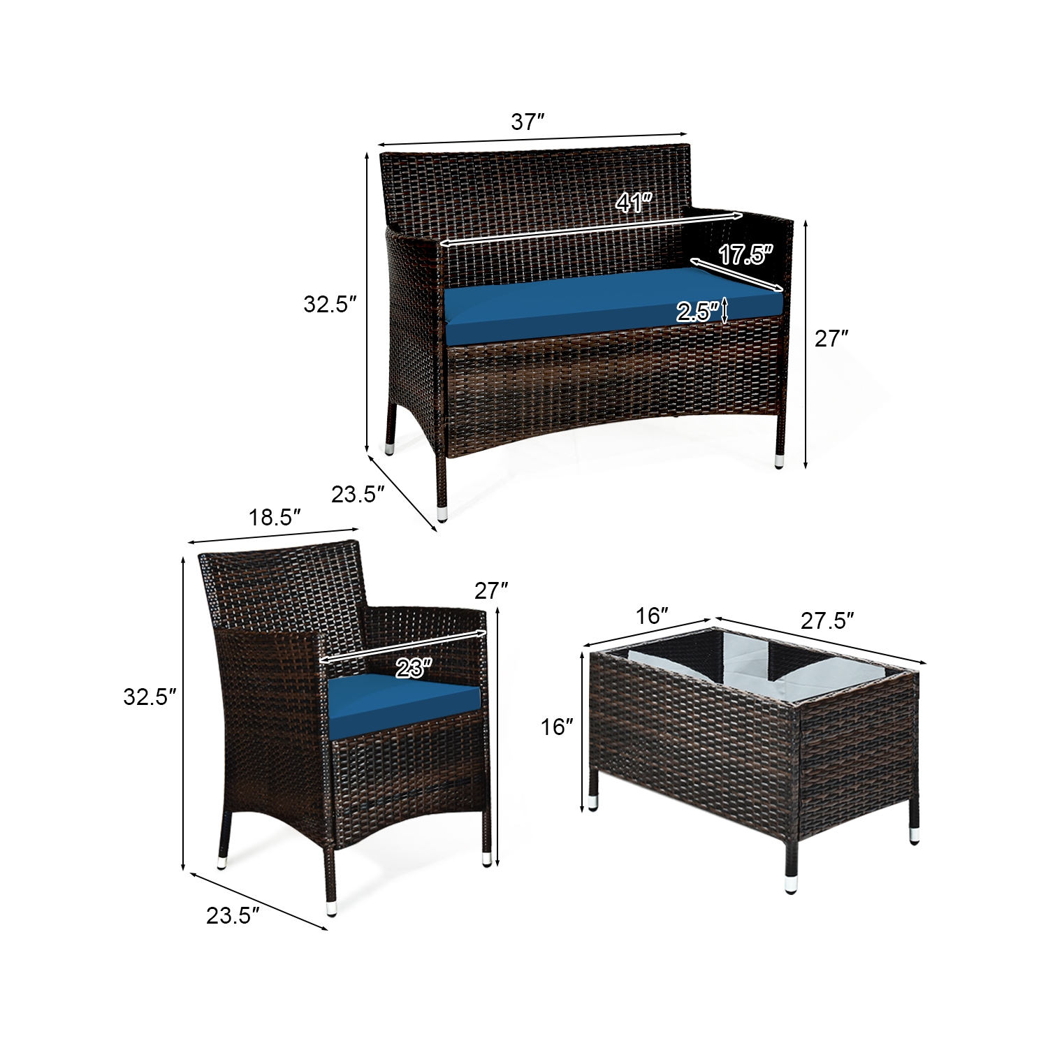 Costway 8PCS Rattan Patio Furniture Set Cushioned Sofa Chair Coffee Table