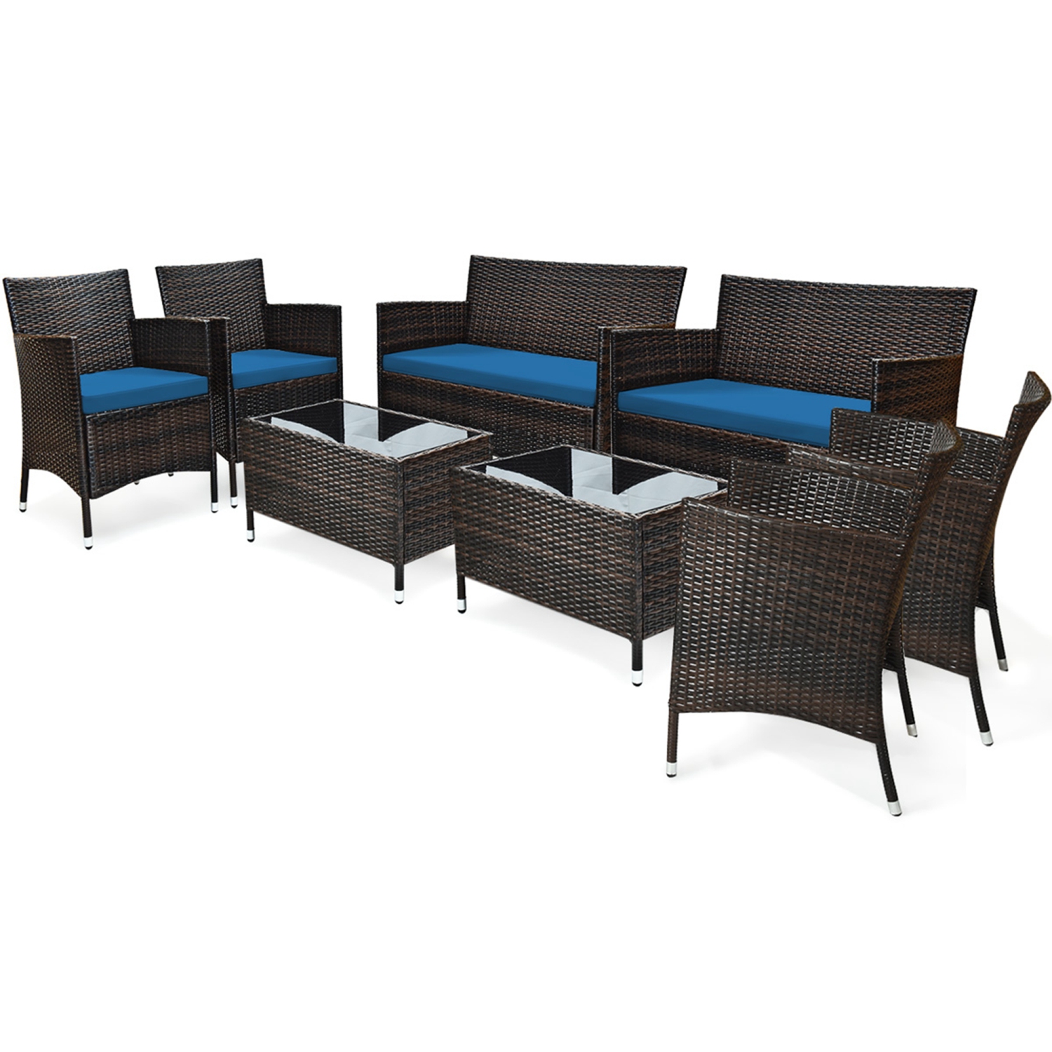 Costway 8PCS Rattan Patio Furniture Set Cushioned Sofa Chair Coffee Table