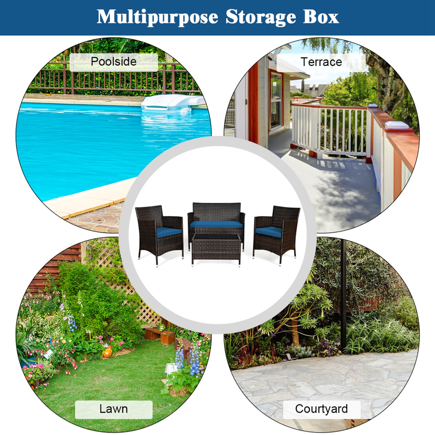 Costway 8PCS Rattan Patio Furniture Set Cushioned Sofa Chair Coffee Table