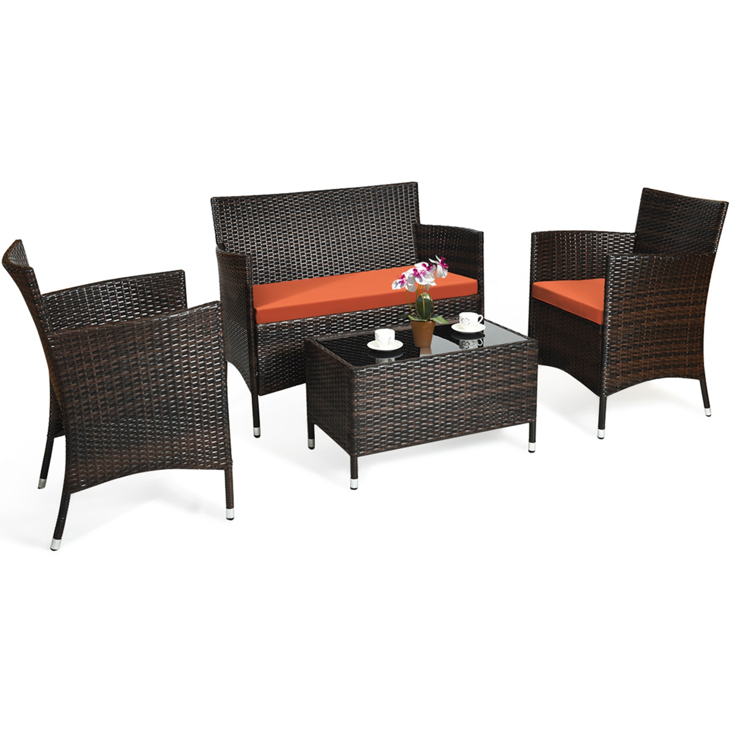 Ensemble de meubles de patio en rotin 4PCS de Costway avec divan rembourré et table basse