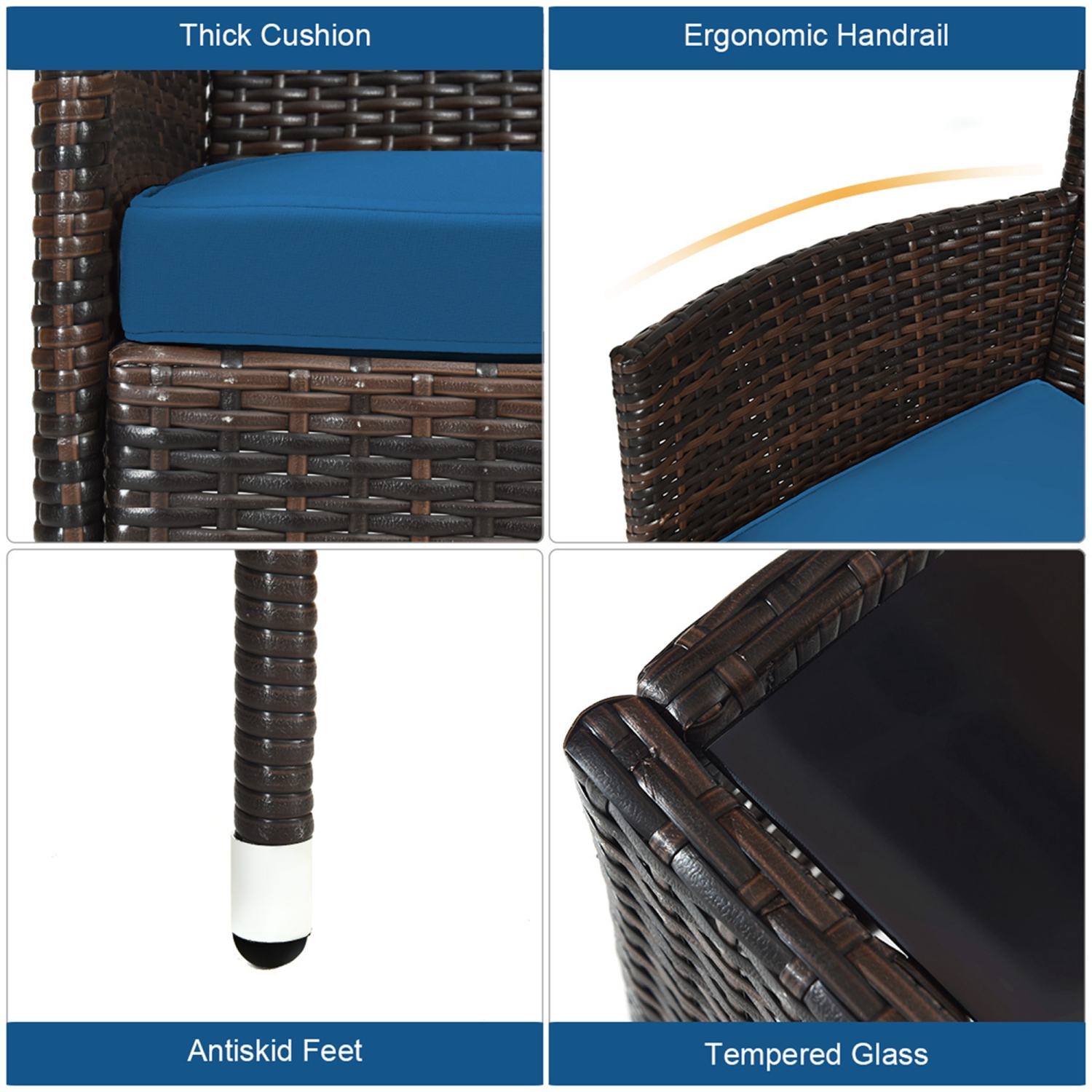 Costway 4PCS Rattan Patio Furniture Set Cushioned Sofa Chair Coffee Table