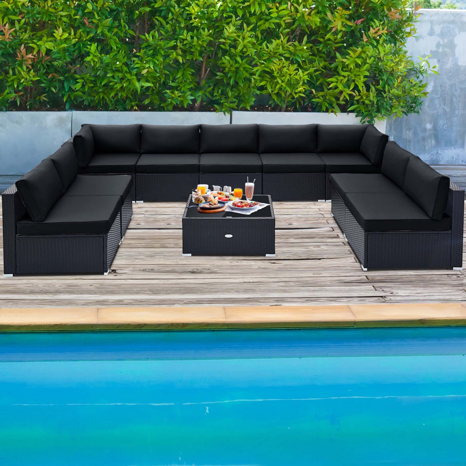 Costway 10 PCS Patio Rattan Furniture Set Outdoor Wicker Sofa Table Cushioned Seat Black/Brown