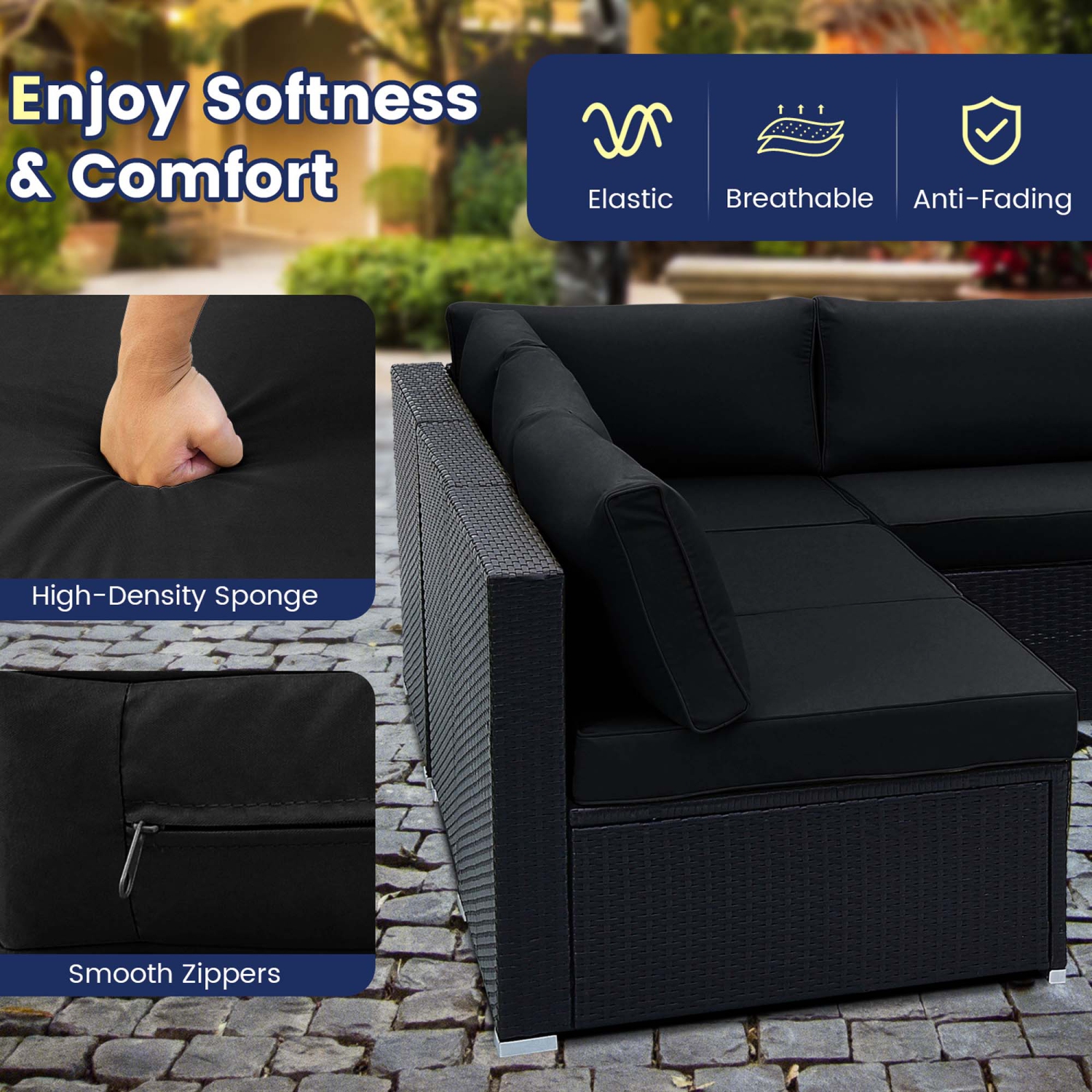 Costway 10 PCS Patio Rattan Furniture Set Outdoor Wicker Sofa Table Cushioned Seat Black/Brown