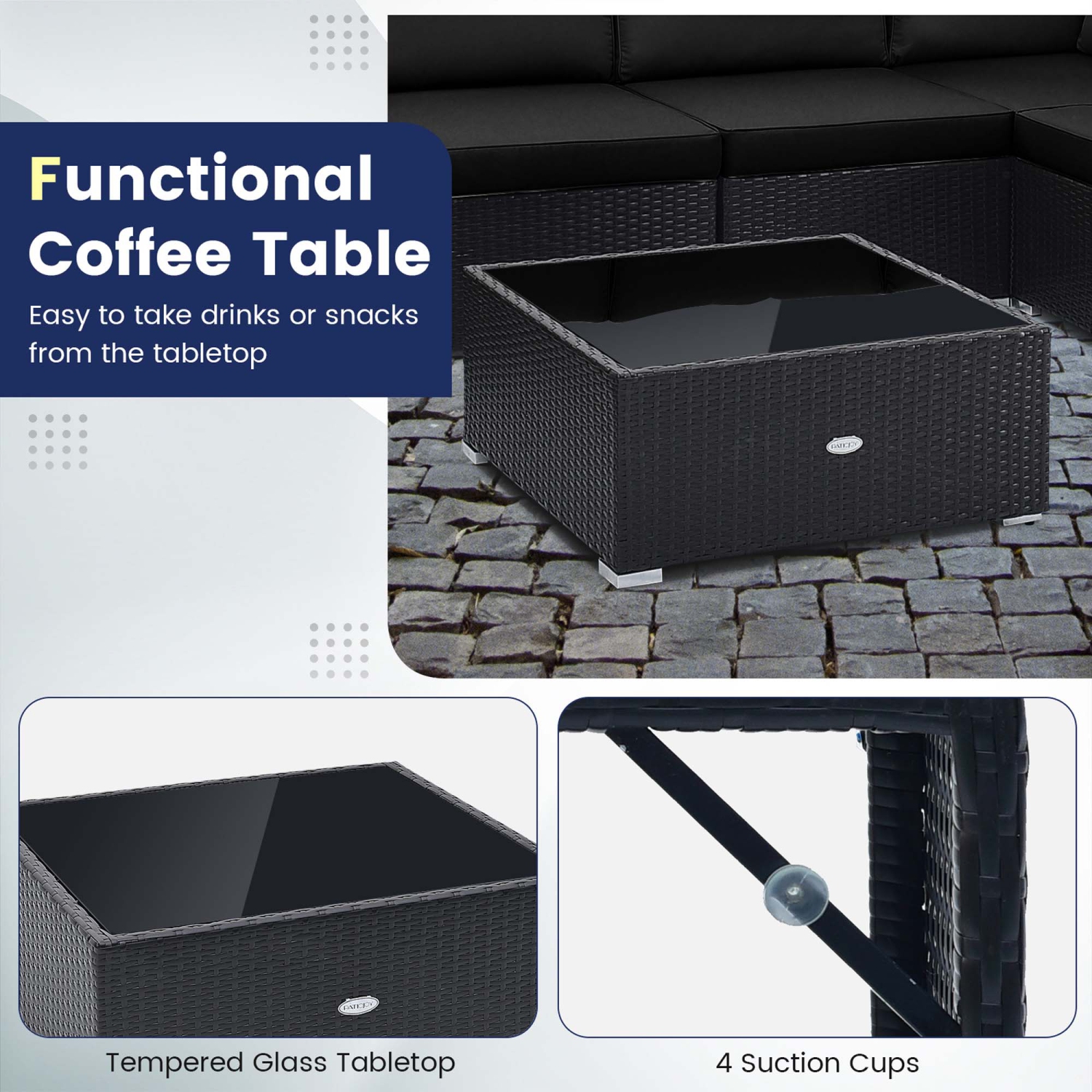 Costway 10 PCS Patio Rattan Furniture Set Outdoor Wicker Sofa Table Cushioned Seat Black/Brown