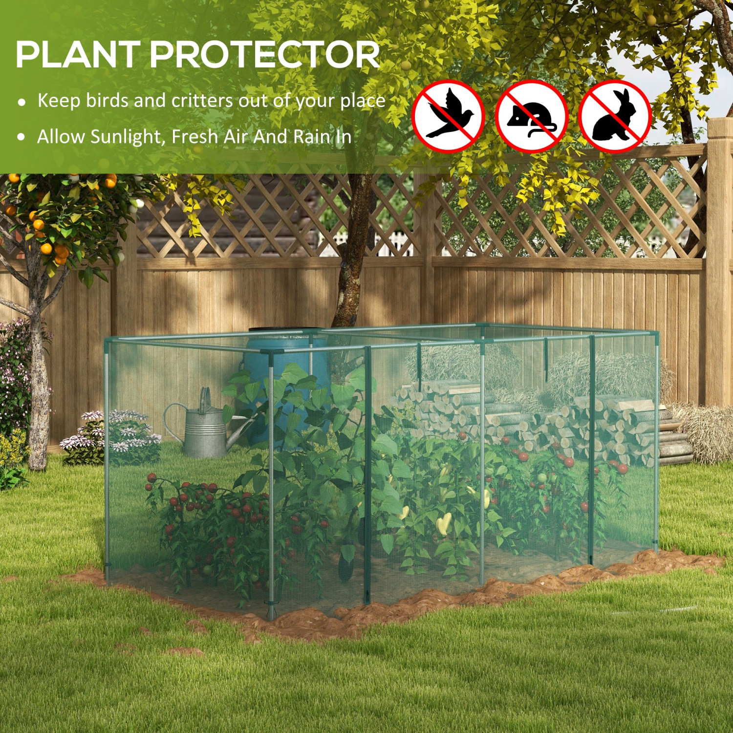 Outsunny 8' x 4' Crop Cage, Plant Protection Tent with Zippered Door and Galvanized Steel Frame, Fruit Cage Netting Cover for Garden, Yard, Lawn,