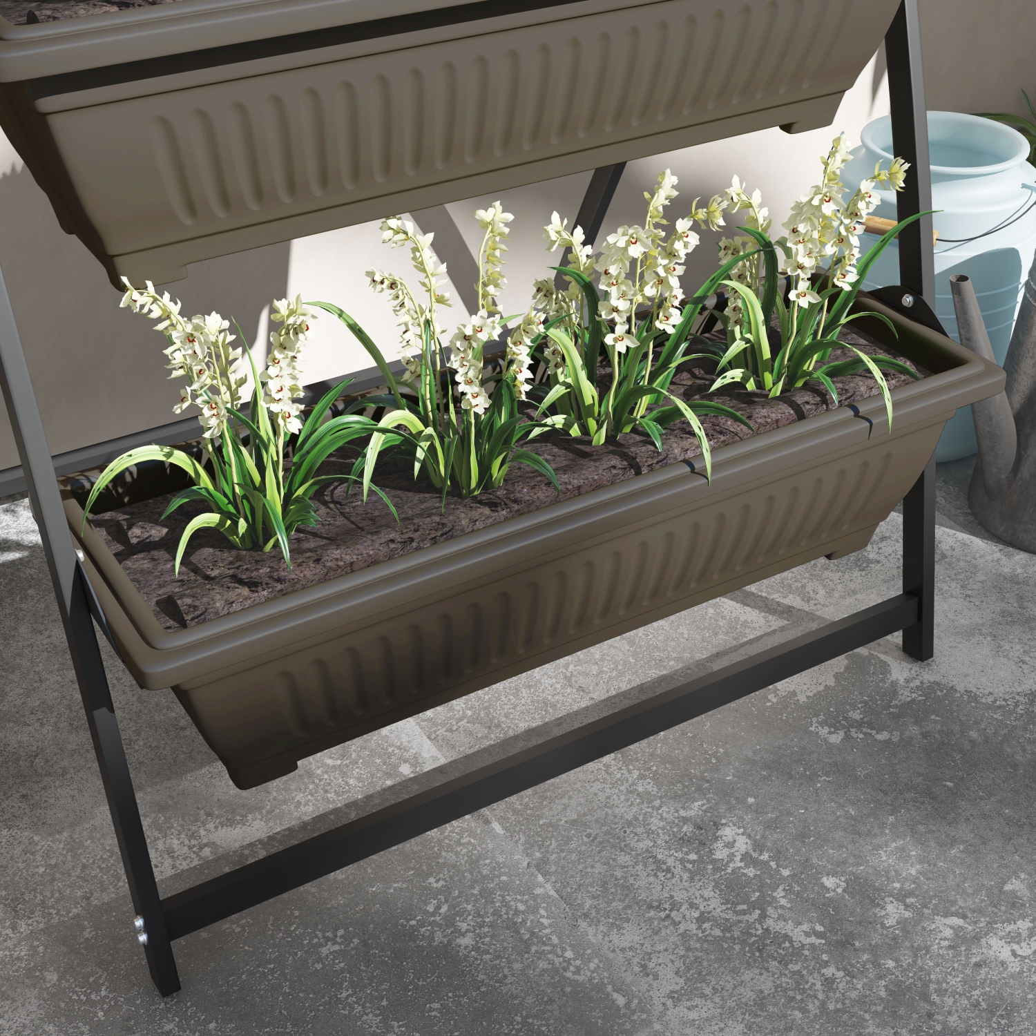 Lit de jardin vertical surélevé à 4 niveaux avec 4 jardinières Outsunny, contenant extérieur Grow avec trous qui fuient pour balcon patio extérieur,