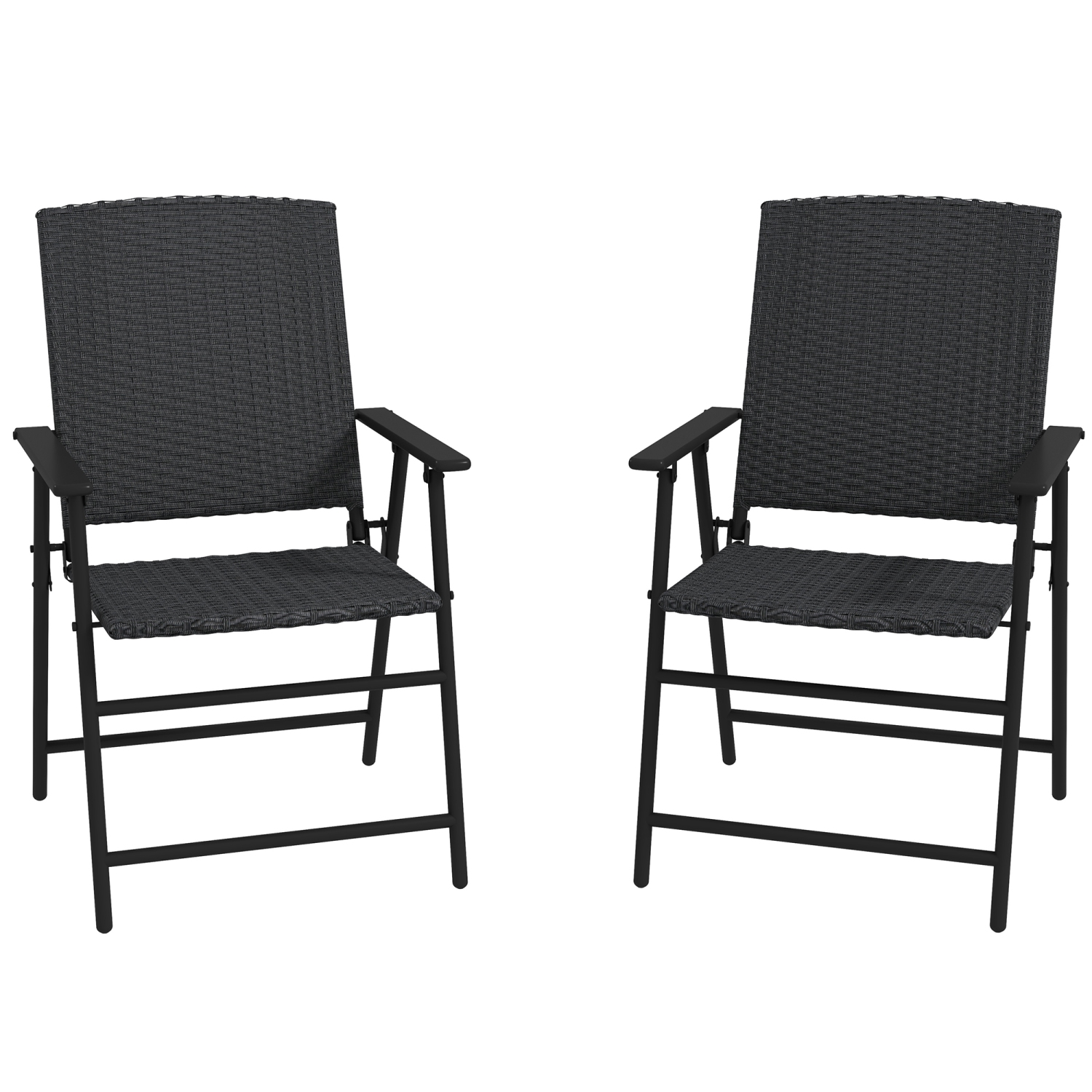 Outsunny Outdoor Wicker Dining Chair Set of 2, 2 Pieces Rattan Foldable Chair with Steel Frame for Garden, Backyard, Porch, Black