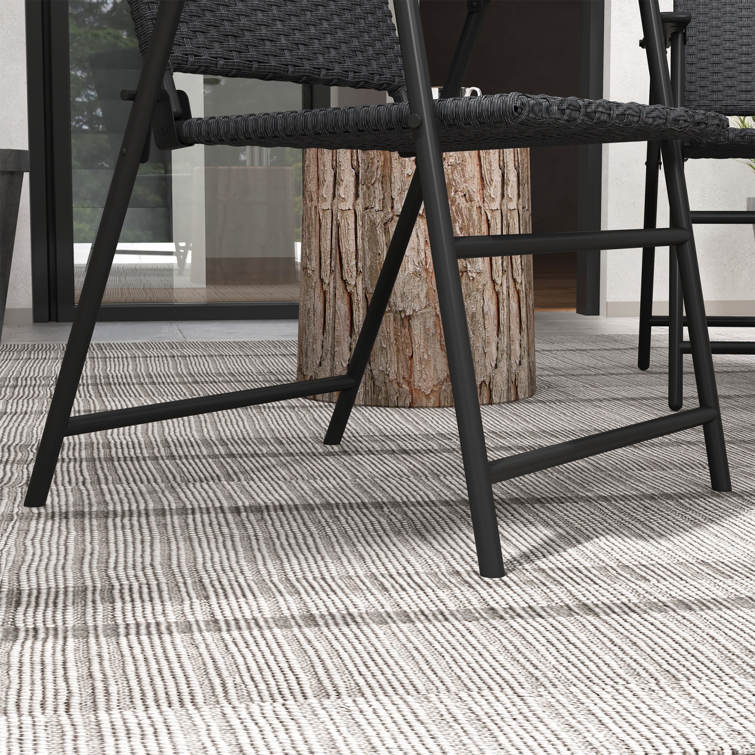 Outsunny Outdoor Wicker Dining Chair Set of 2, 2 Pieces Rattan Foldable Chair with Steel Frame for Garden, Backyard, Porch, Black