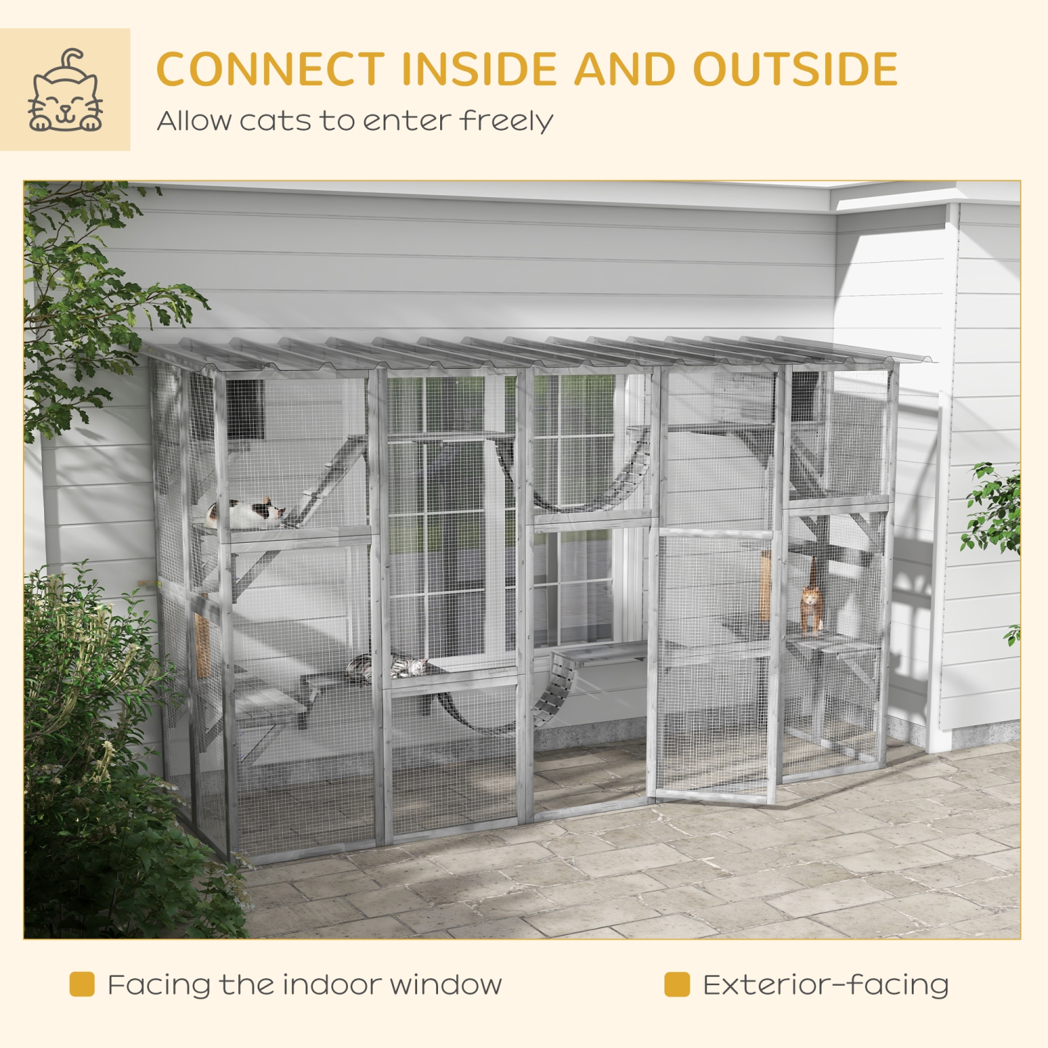 PawHut Catio, grande enceinte extérieure pour chat avec condos pour chats, plateformes, échelles, portes, toit résistant aux intempéries, cage de