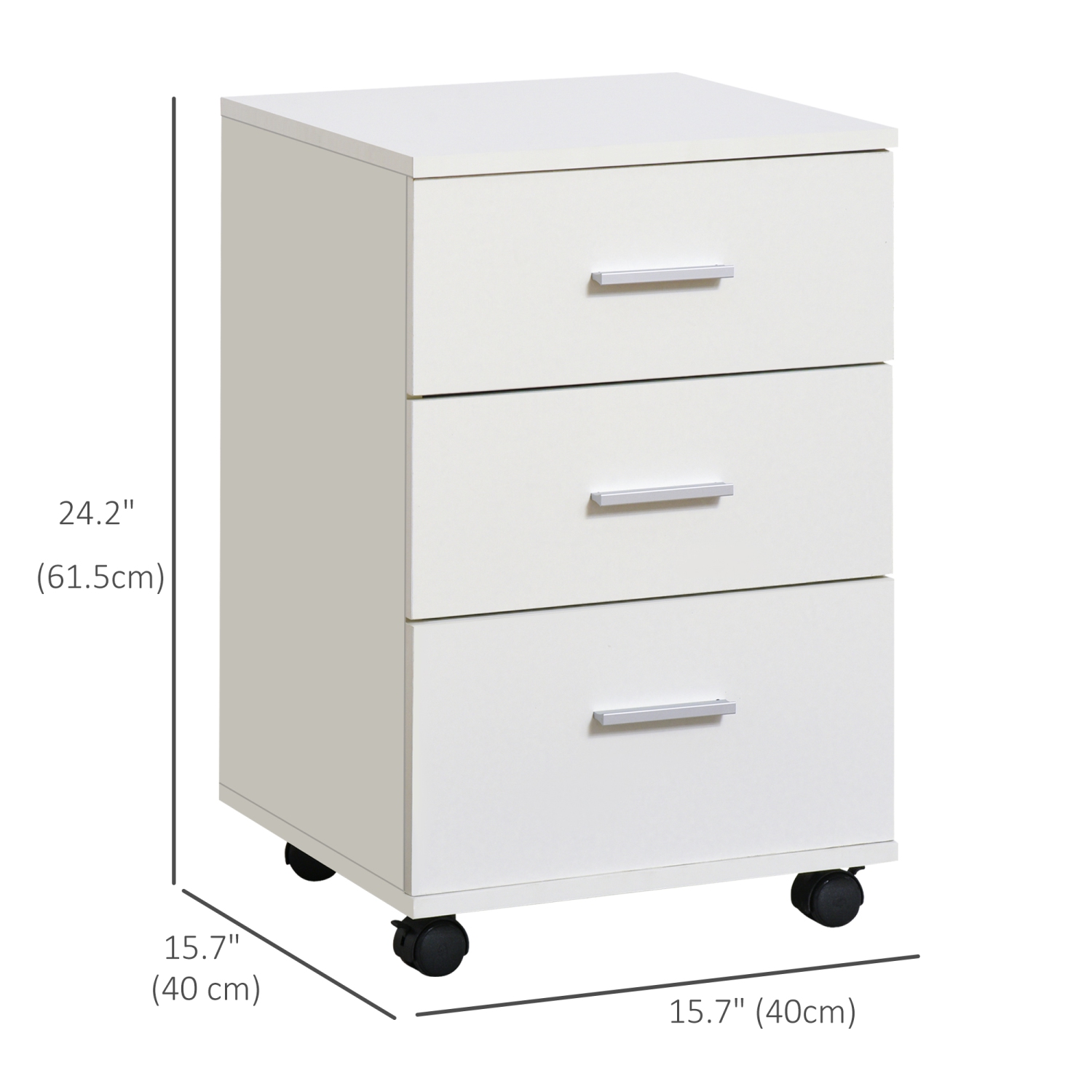 Vinsetto Small File Cabinet with 3 Drawers and Lock, Mobile Vertical Filing Cabinet with Wheels, Under Desk Office Drawer, 15.7" x 15.7" x 24.2",