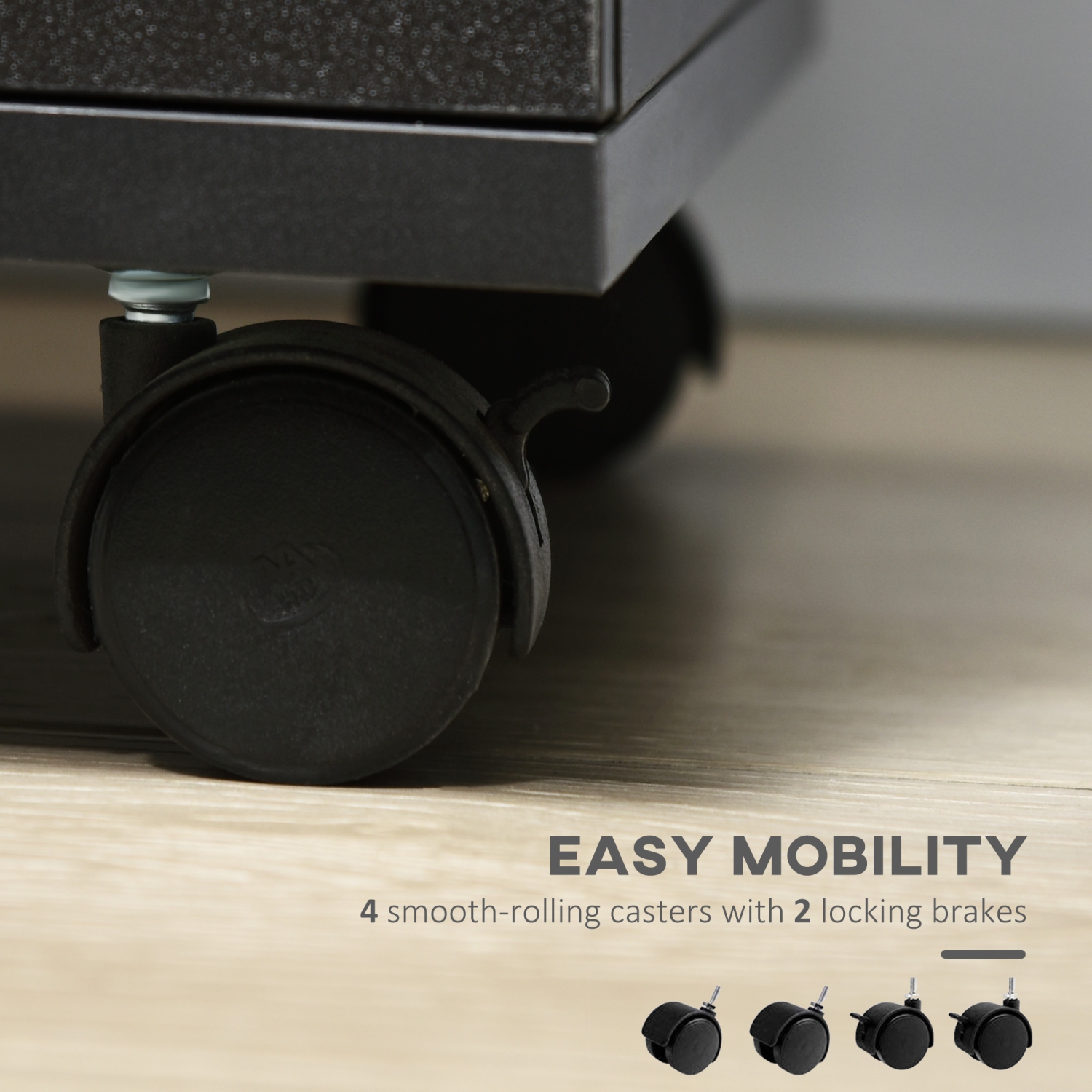 Vinsetto – Petit classeur à 3 tiroirs et verrou, classeur vertical mobile à roulettes, tiroir de bureau sous le bureau, 15,7 x 15,7 x 24,2", noir